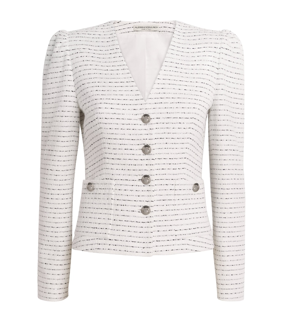 Tweed Embellished V-Neck Jacket 0822 WHITE-BLACK Image 1