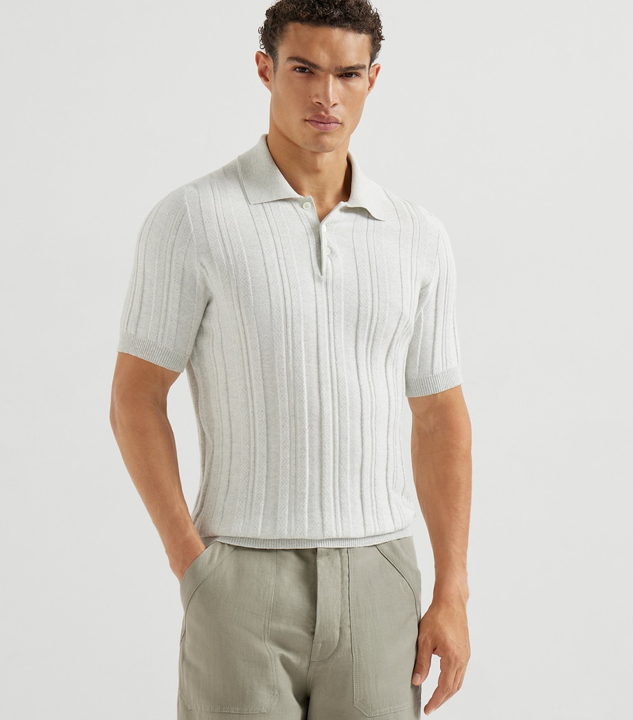 Brunello Cucinelli Mens Rib-Knit Polo Sweater Image 2