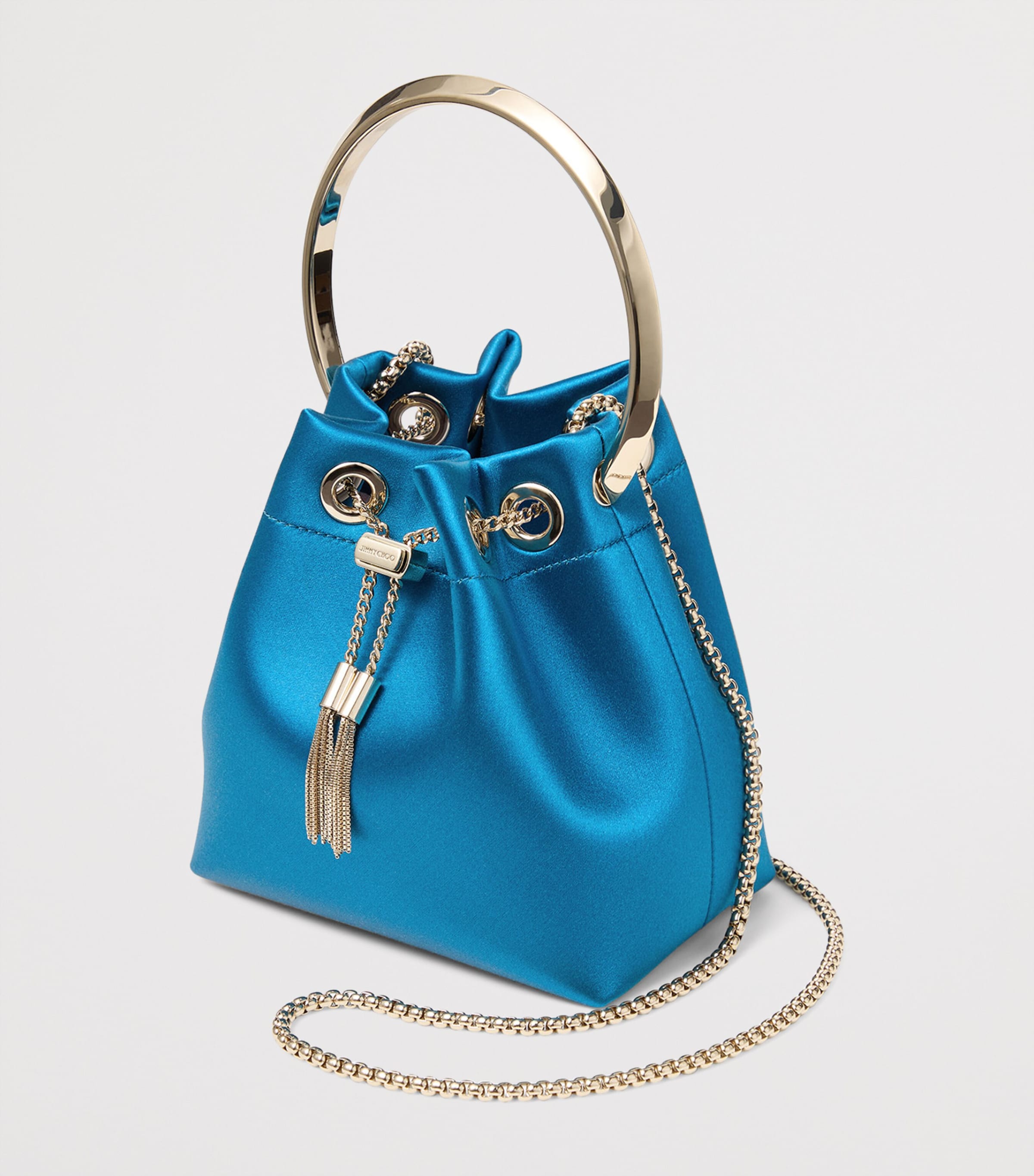 Jimmy Choo Satin Bon Bon Top-Handle Bag Lagoon/light Gold Image 2