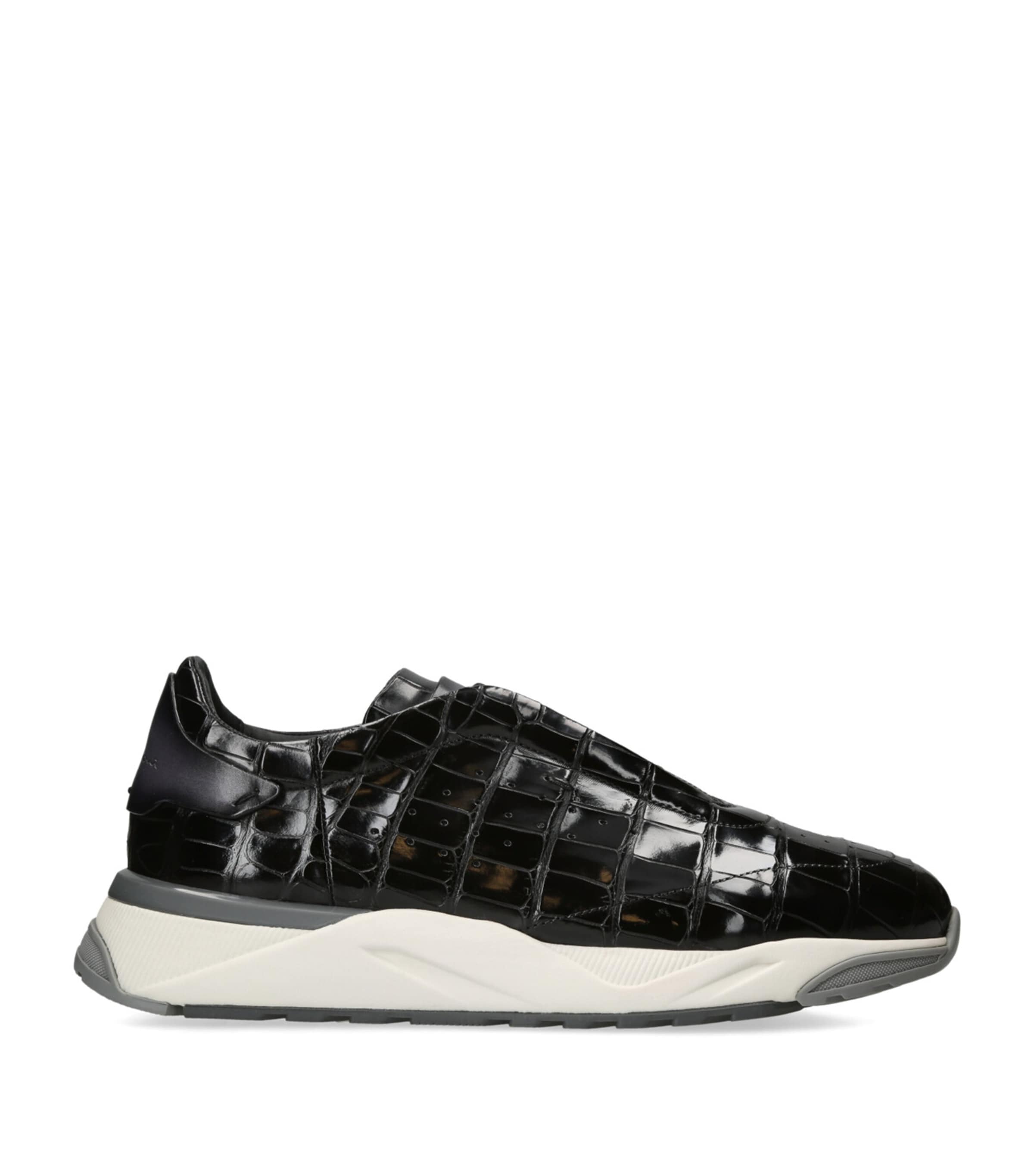Santoni Crocodile Leather Innova Sneakers In Black