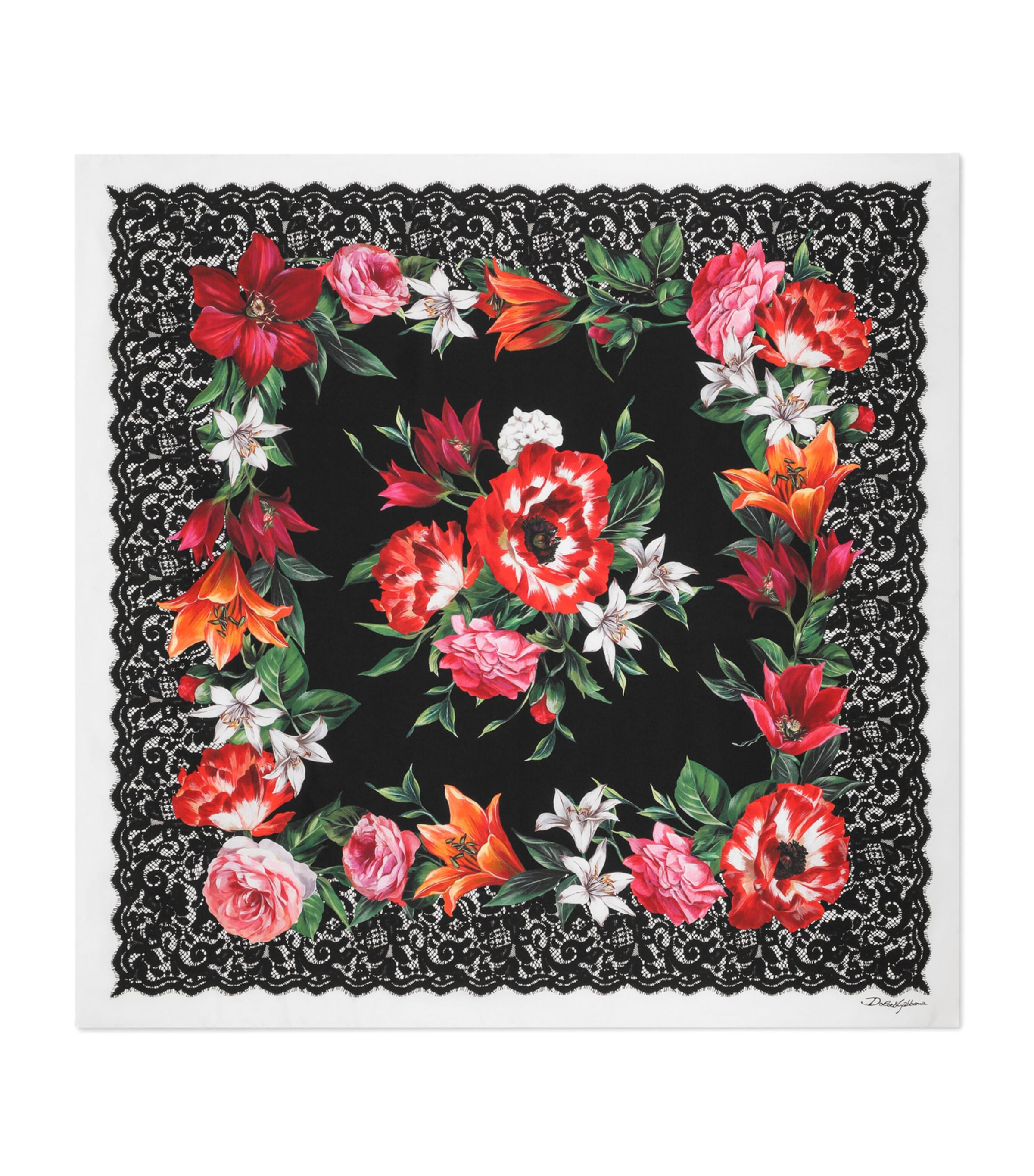 Dolce & Gabbana Floral Foulard Silk Scarf In Black