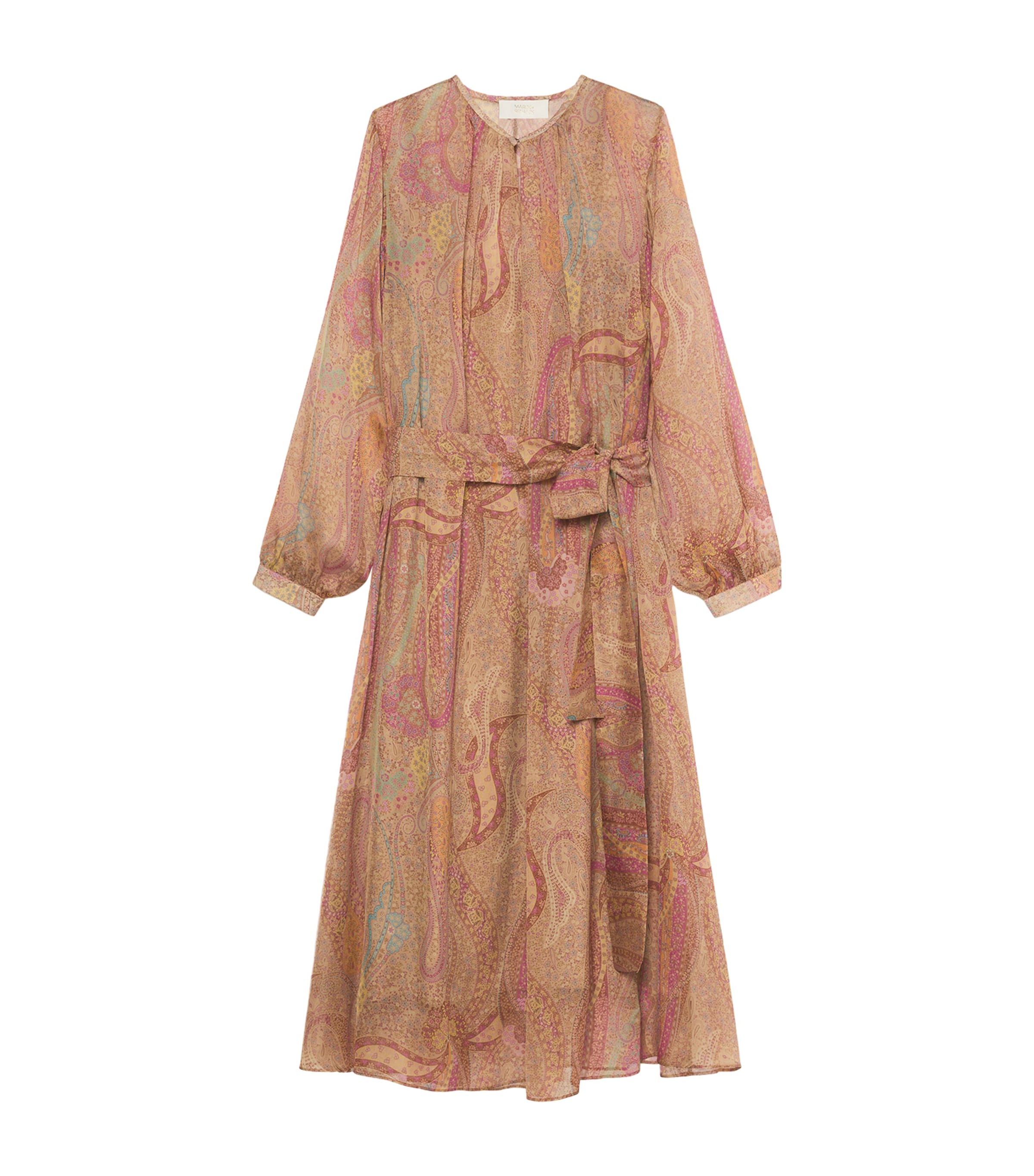 Marina Rinaldi Silk Printed Maxi Dress In Beige
