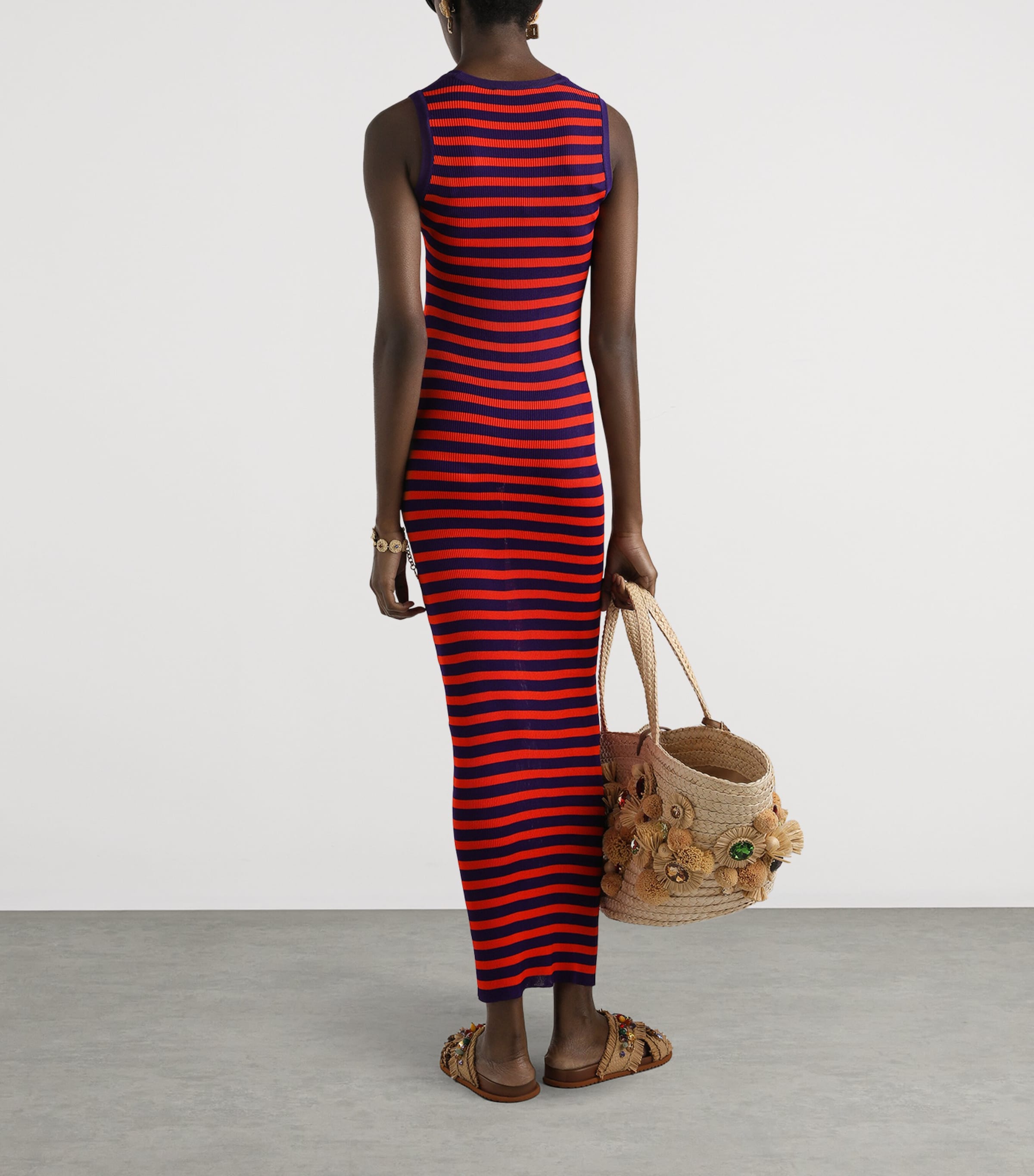 Rib-Knit Stripe Maxi Dress F4524-VIOLA/ROSSO Image 3