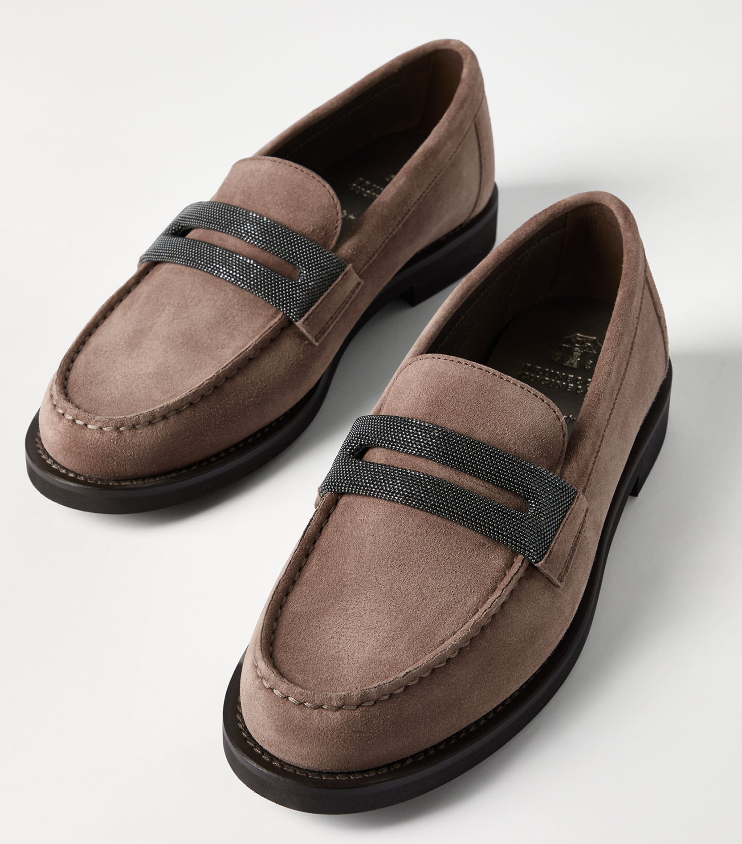 Brunello Cucinelli Womens Suede Monili-Embroidered Penny Loafers Image 6
