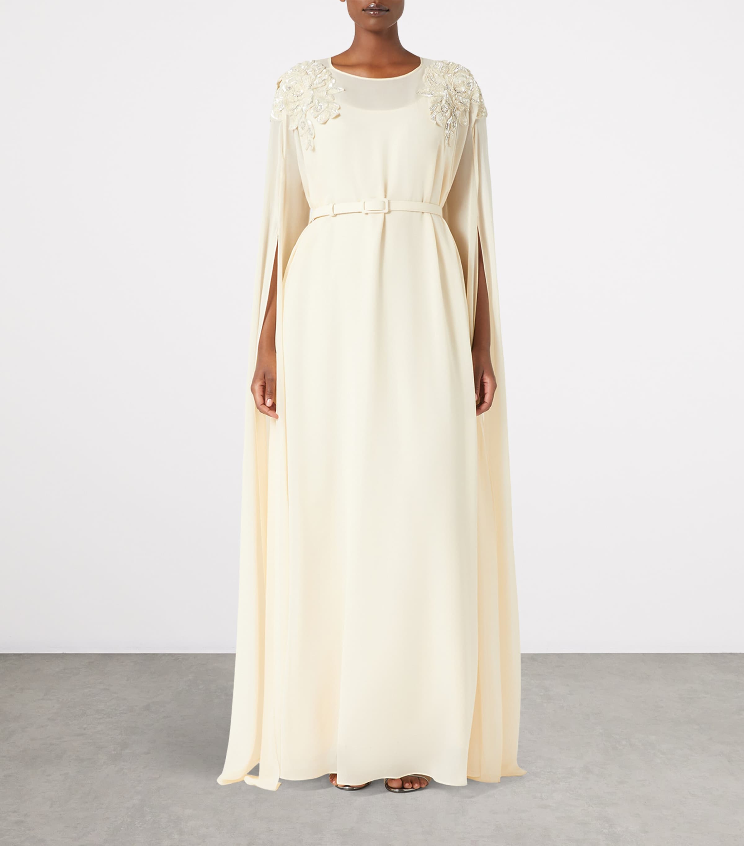 Silk Embroidered Cape Dress IVORY Image 2