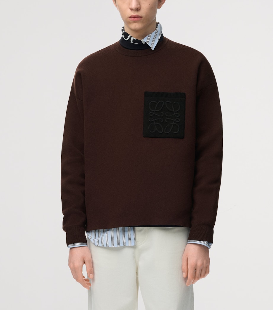 LOEWE Mens Anagram-Pocket Sweatshirt Dark Brown/black Image 3