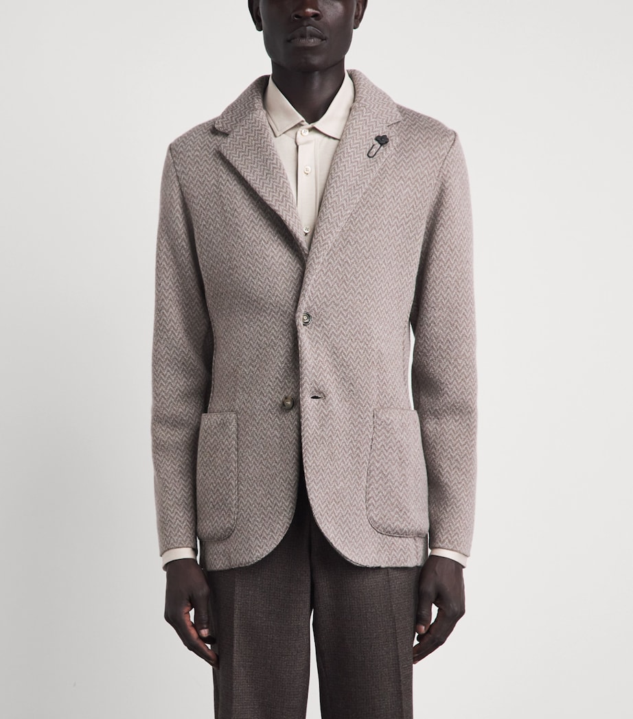 Lardini Mens Virgin Wool Knitted Blazer Chvrn Lght Beige Image 4