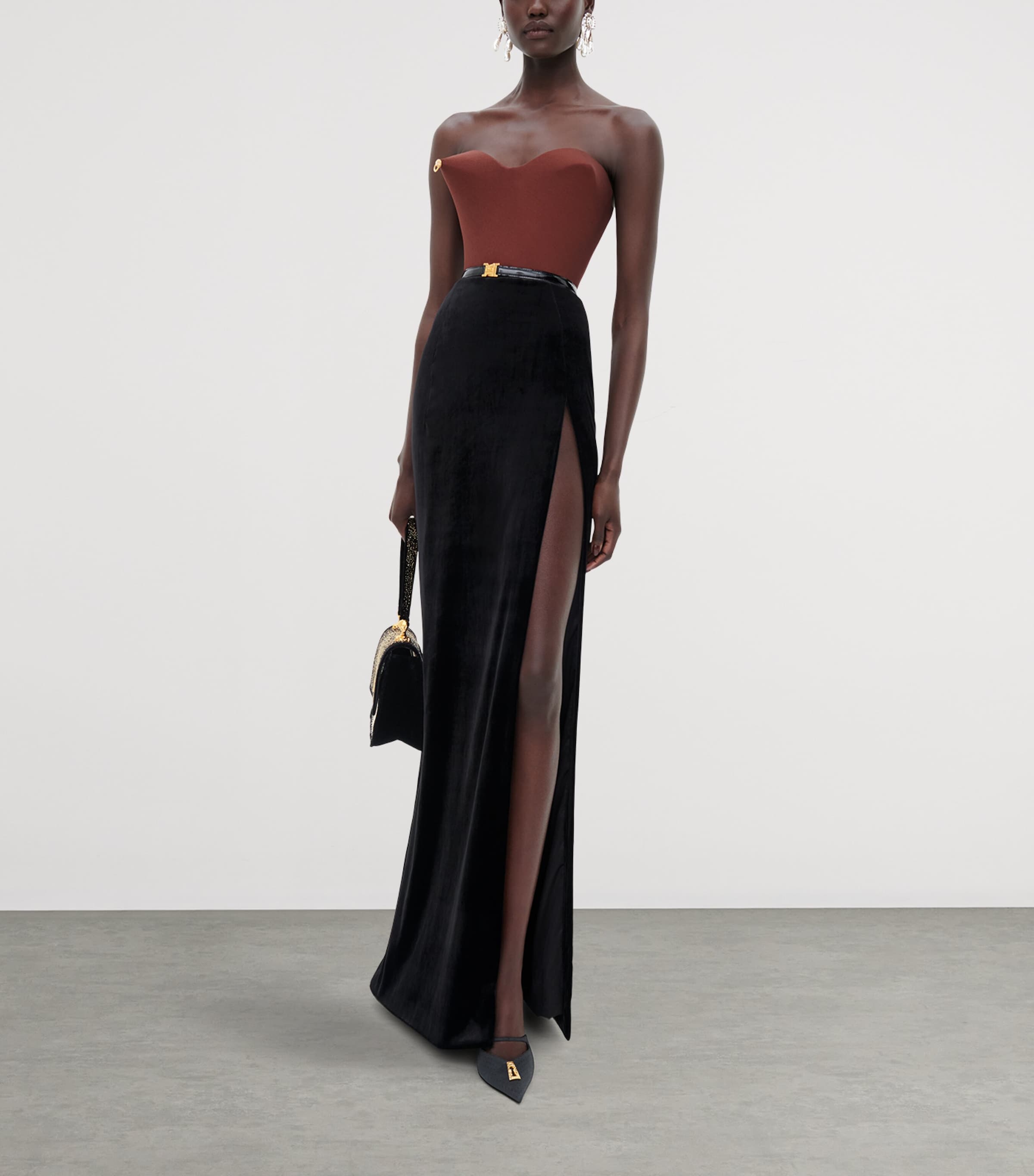 Schiaparelli Womens Adaptable Two-Tone Maxi Dress Brown / Black Image 2