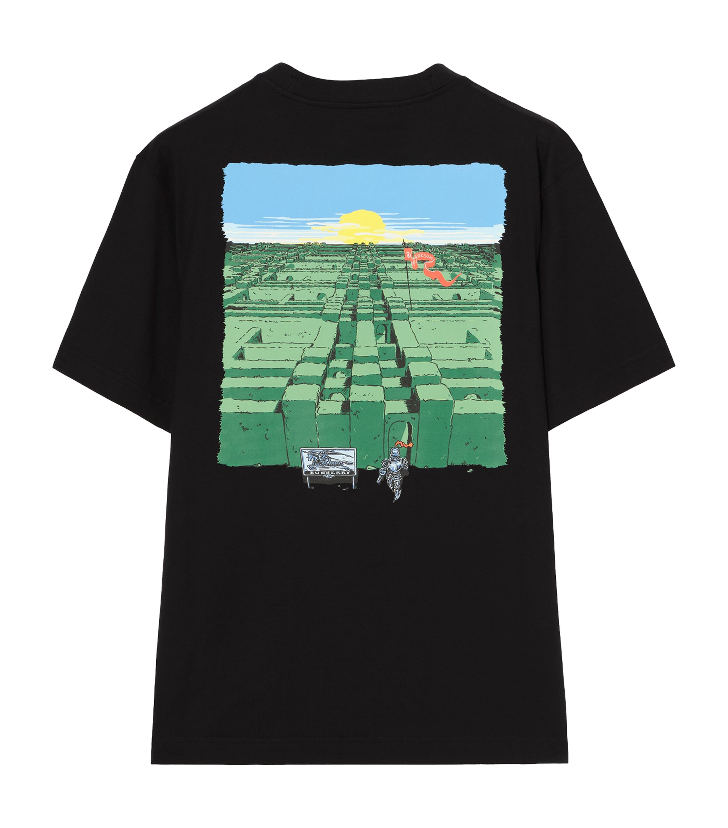 Burberry Mens Cotton Maze Print T-Shirt Black Image 4