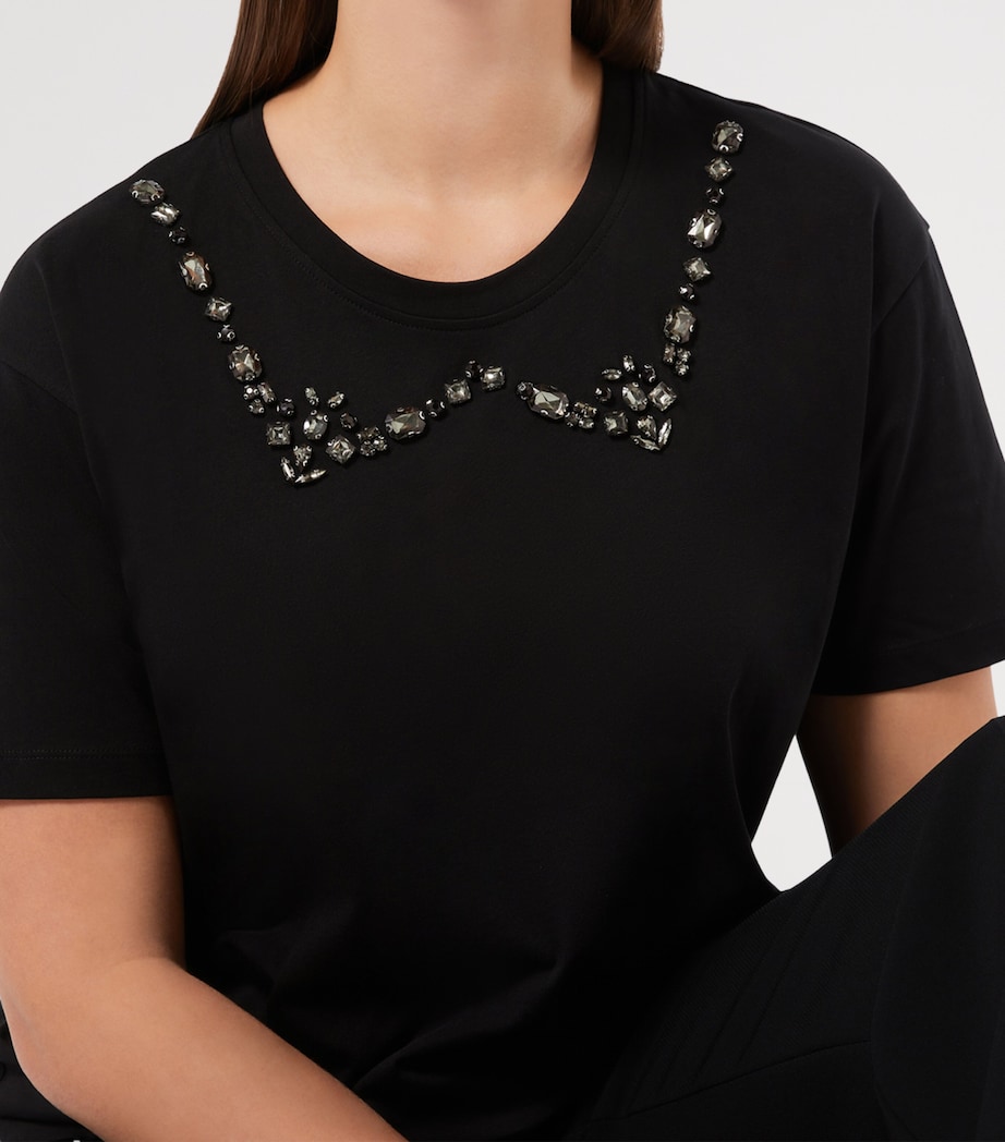 Cotton Jewel-Embellished Reed T-Shirt BLACK Image 4