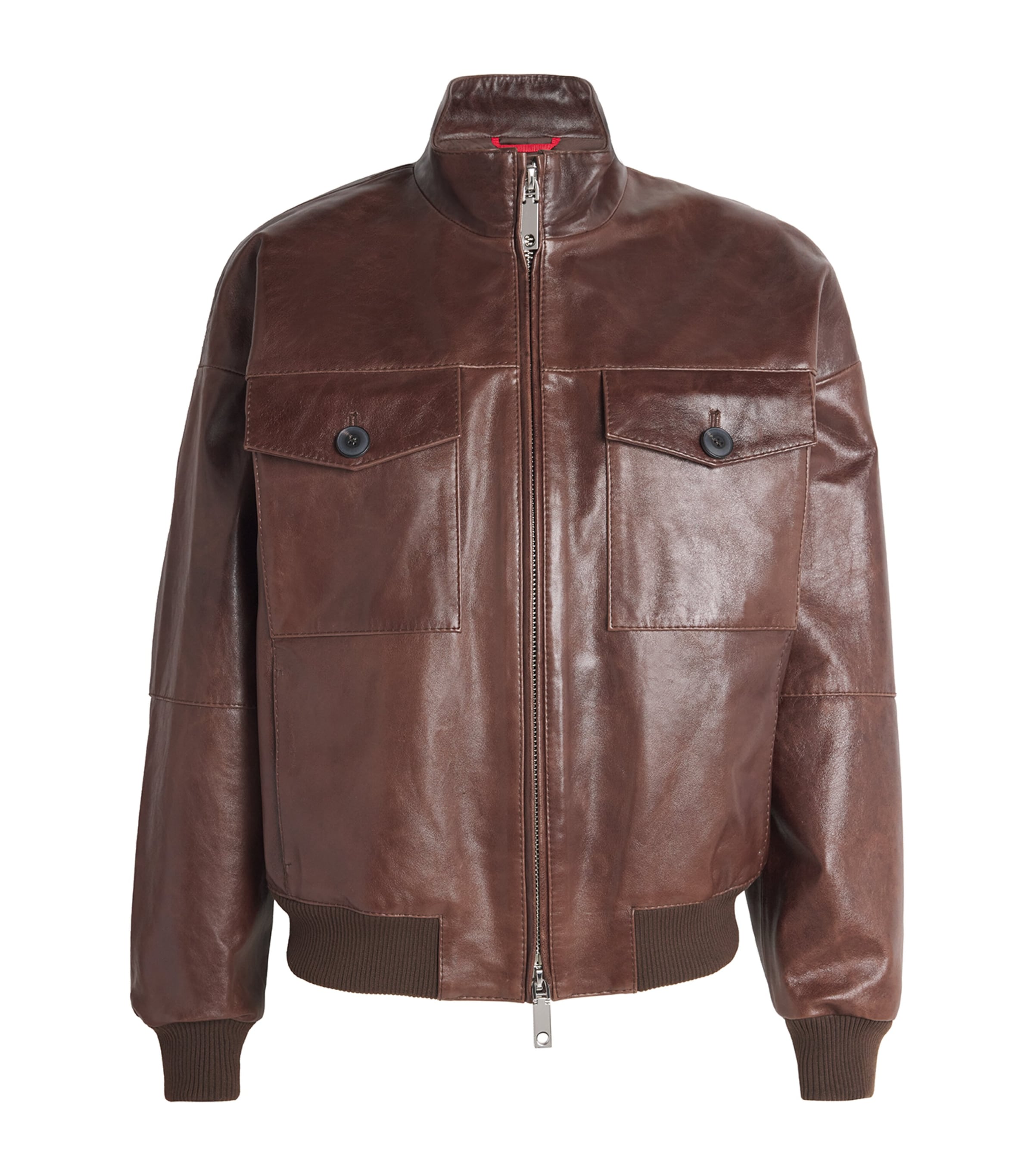 Max & Co Leather Bomber Jacket In Brown