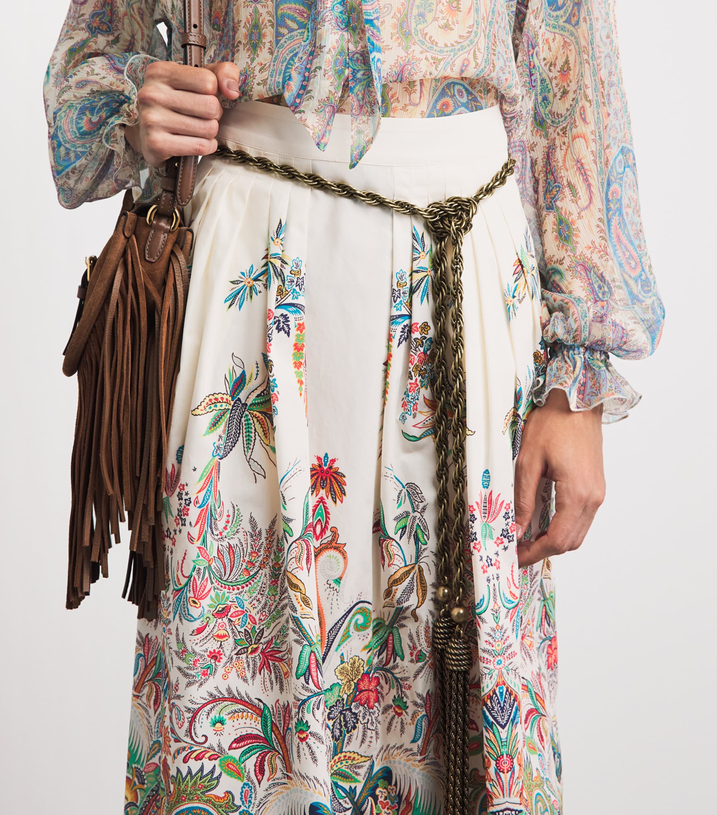 Etro Womens Cotton Paisley Pleated Midi Skirt Prnt/white Bs Image 3