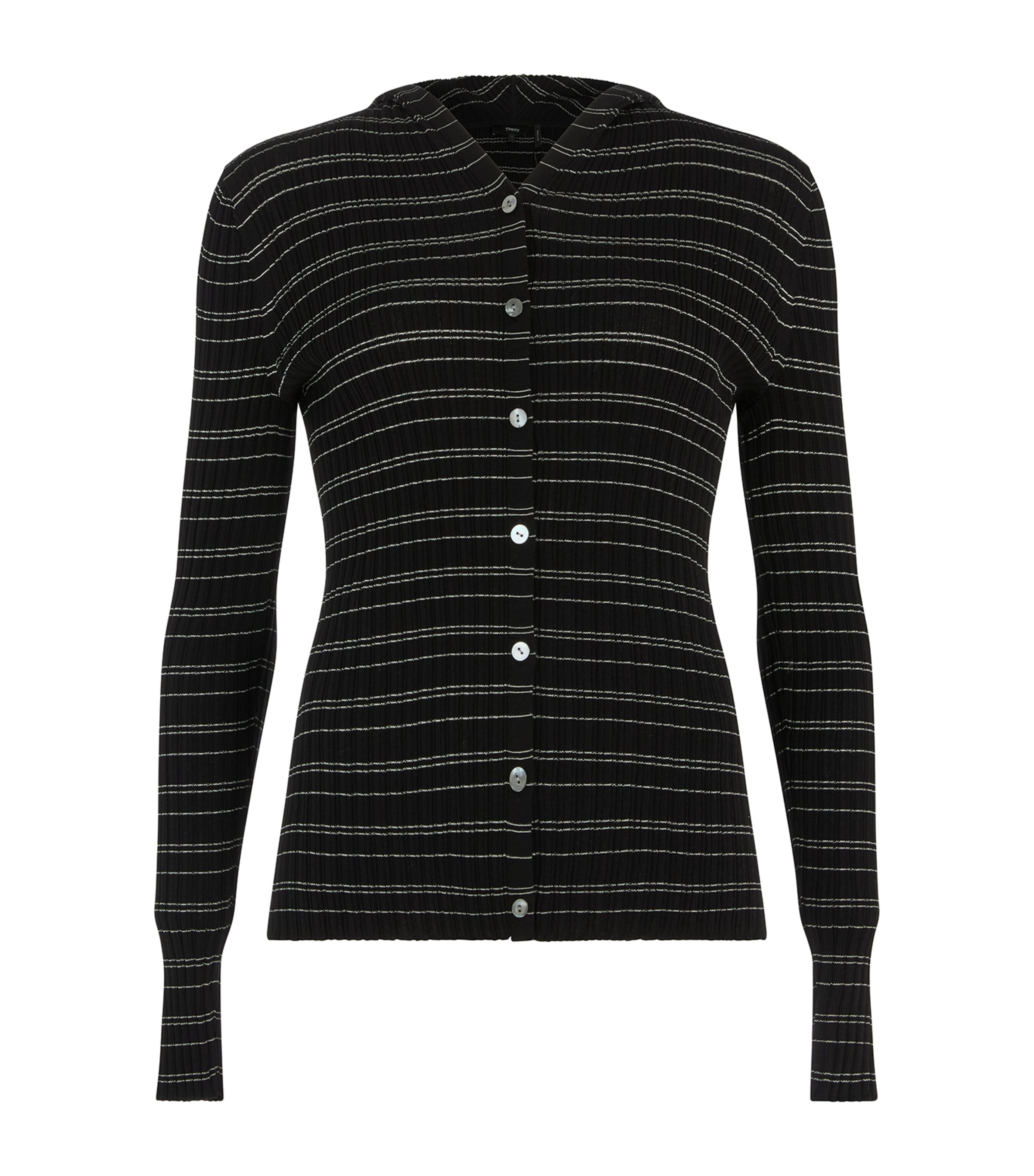 Theory Stripe Hooded Cardigan In Black