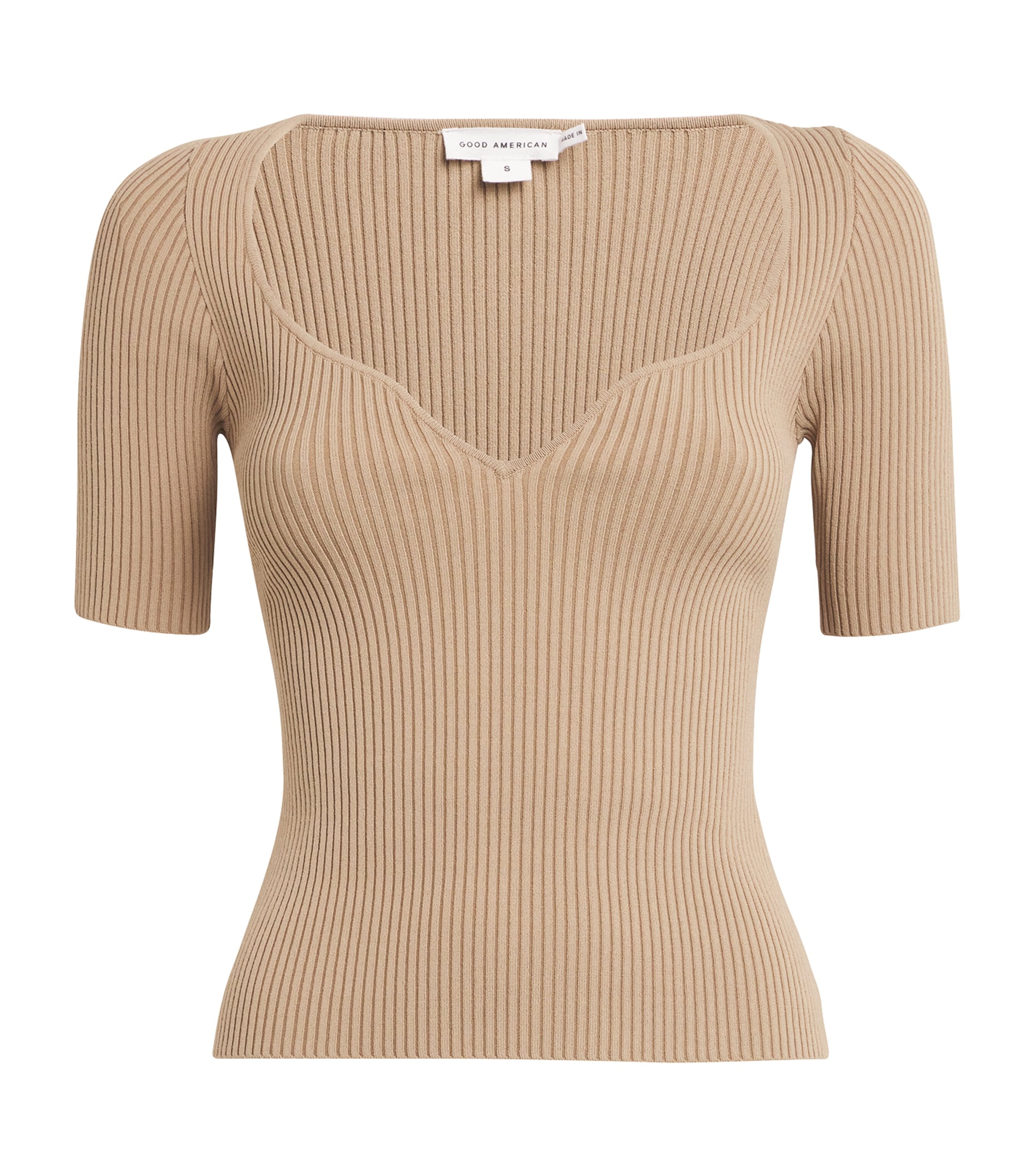 Shop Good American Stretch Rib-knit Virgo Top In Green