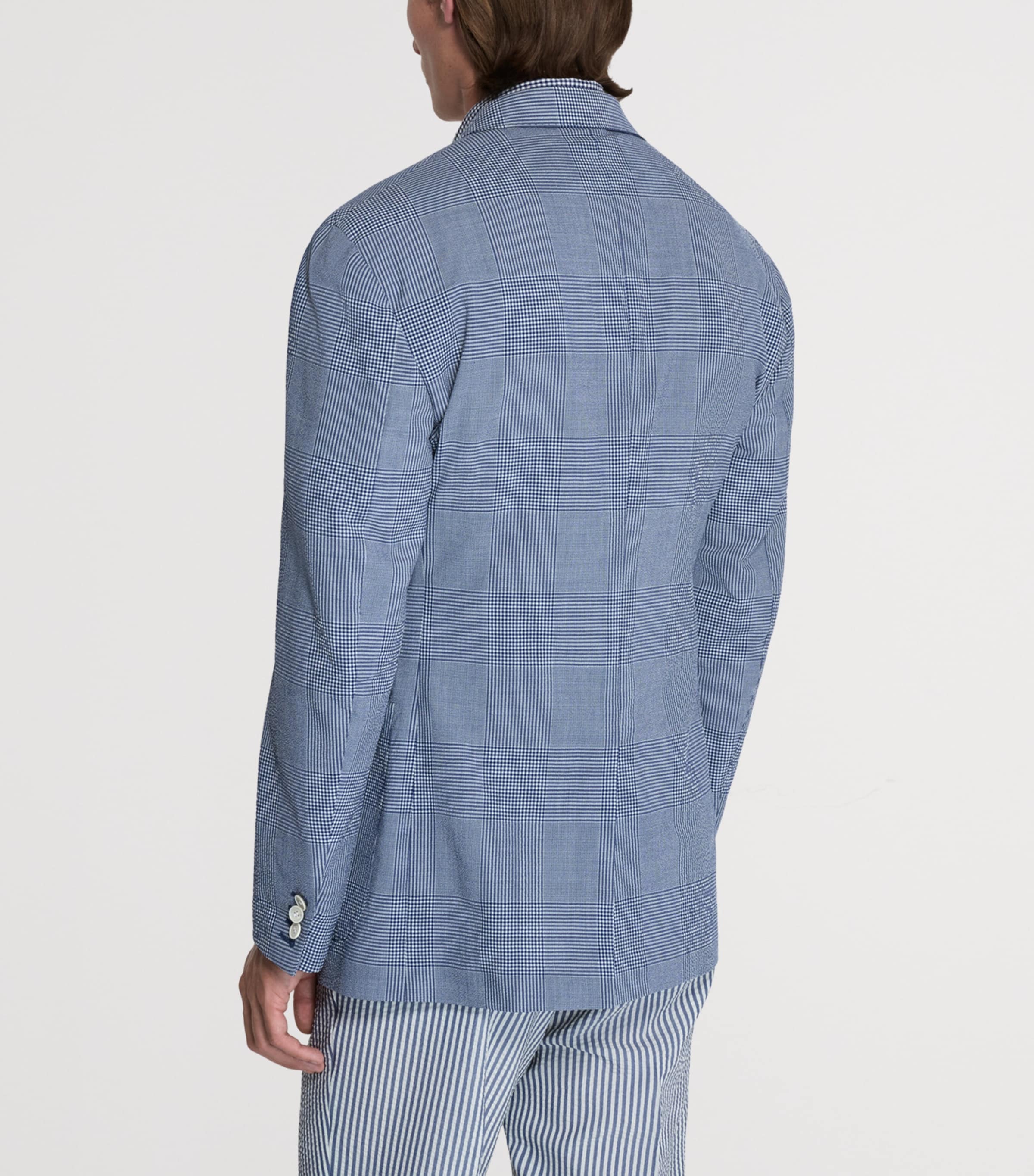 Dunhill Mens Wool-Silk Check Cavendish Blazer Blue White Image 3