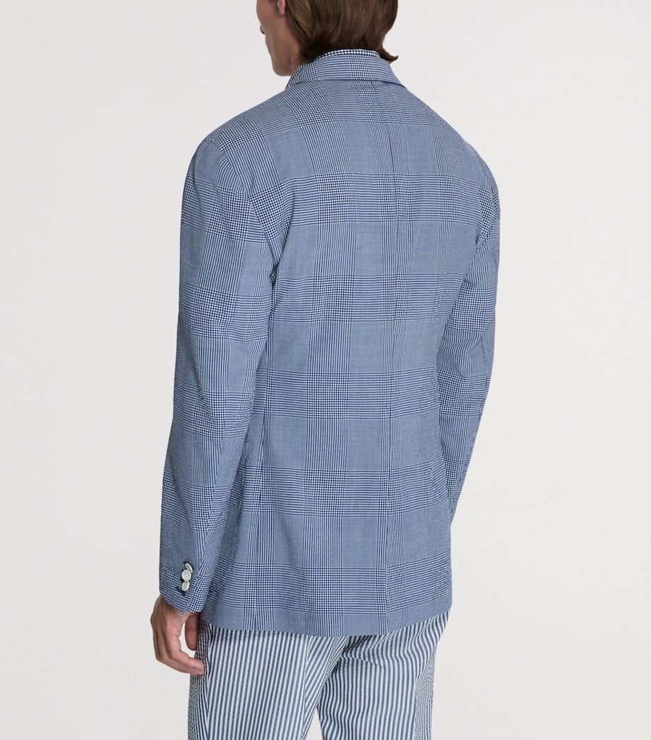 Dunhill Mens Wool-Silk Check Cavendish Blazer Blue White Image 3