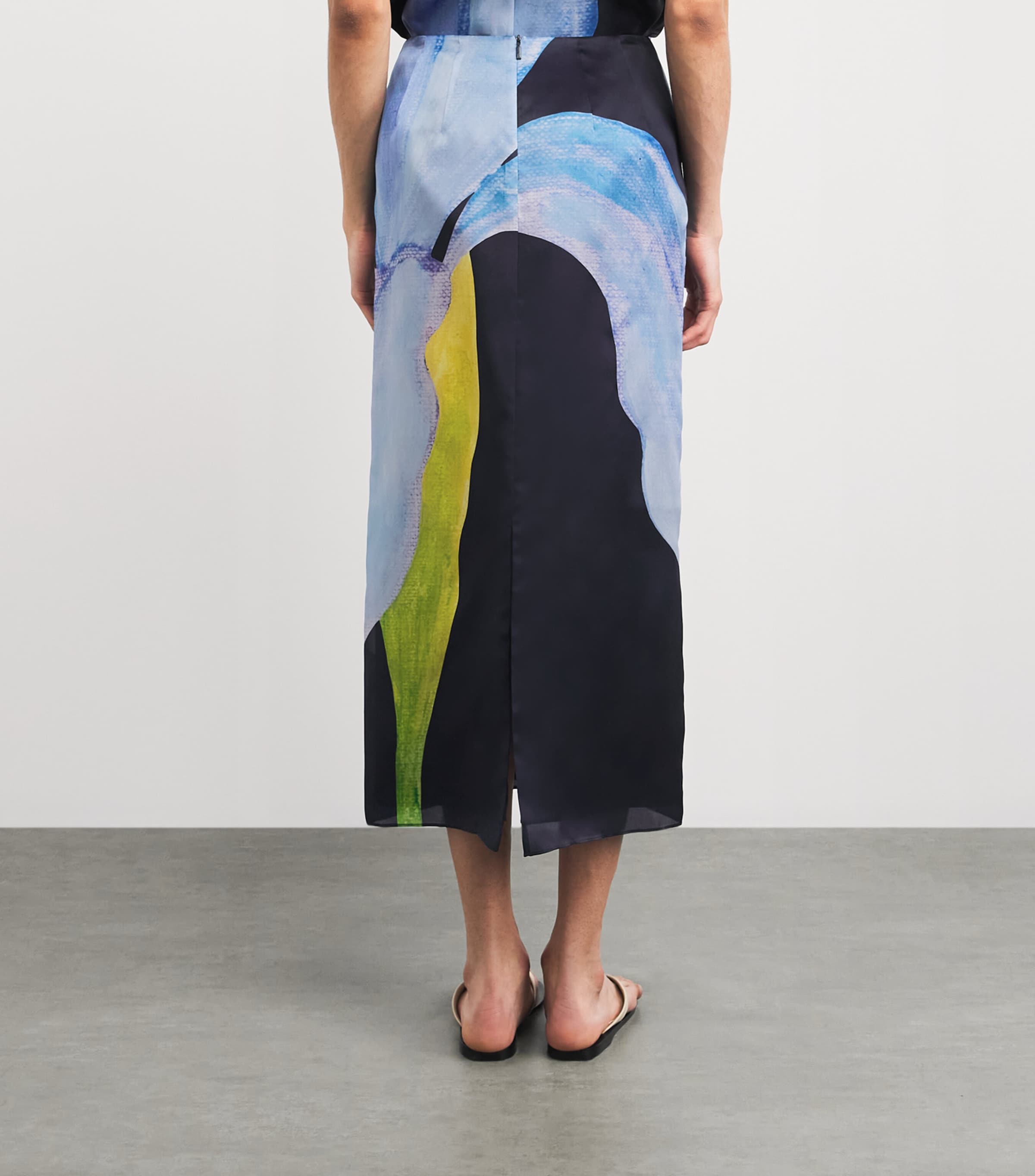Lafayette 148 Womens Silk Iris Print Midi Skirt Inkmu Ink Multi Image 5