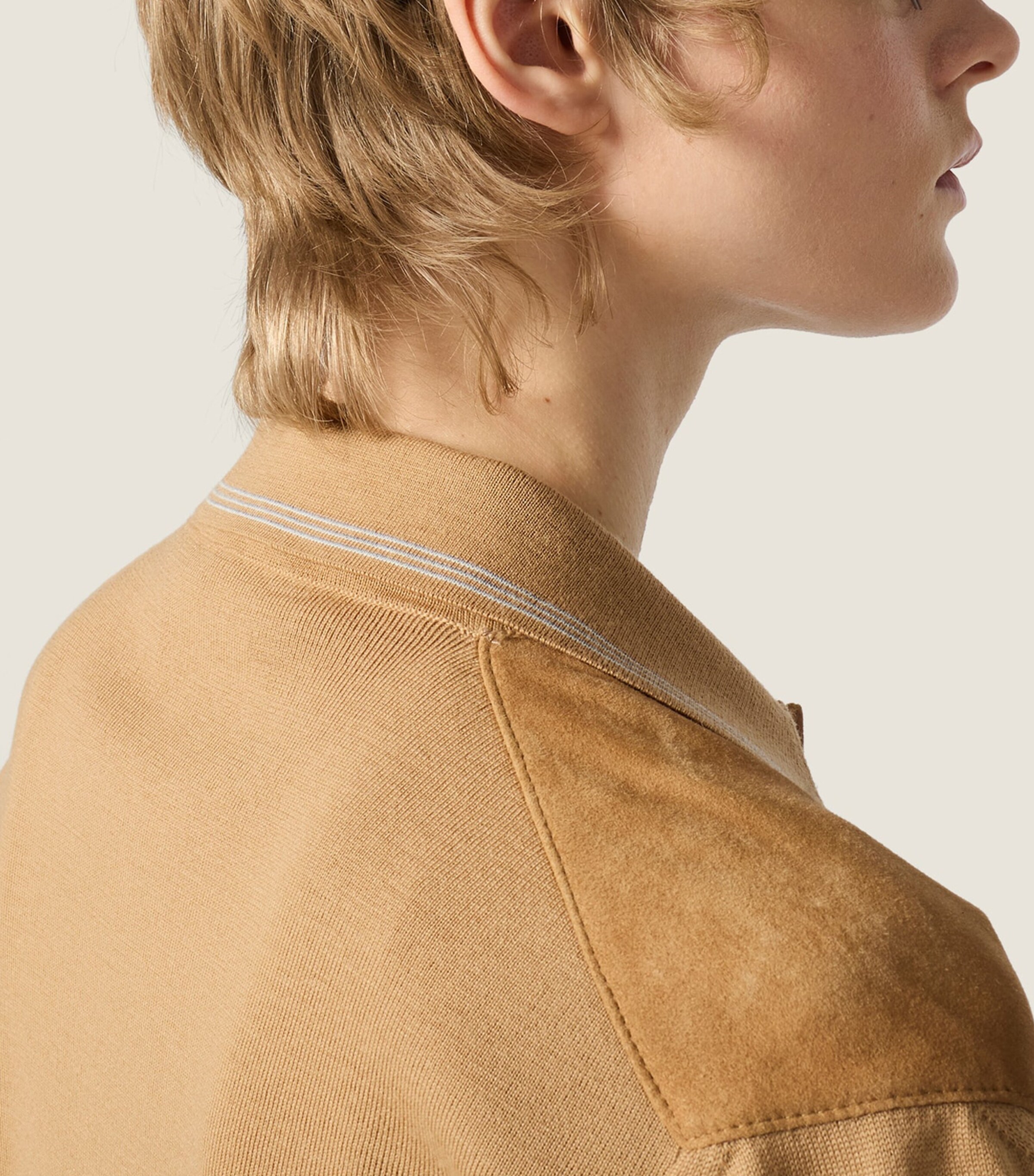 Miu Miu Womens Suede-Wool Logo Shirt Image 4