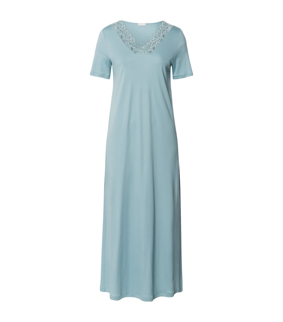Hanro Womens Cotton Lace-Trim Moments Nightdress Tourmaline Blue Image 1