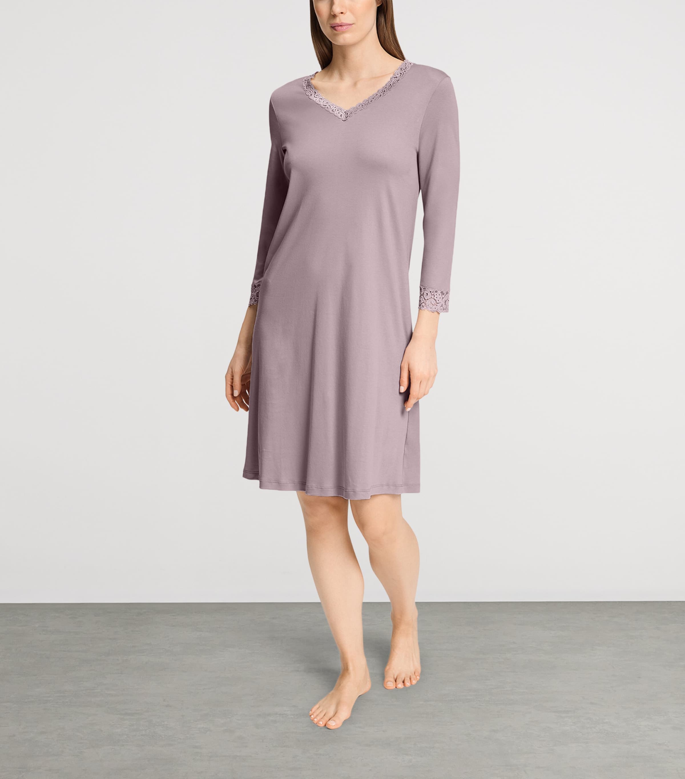 Hanro Womens Lace-Trim Moments Nightdress Stormy Rose Image 2