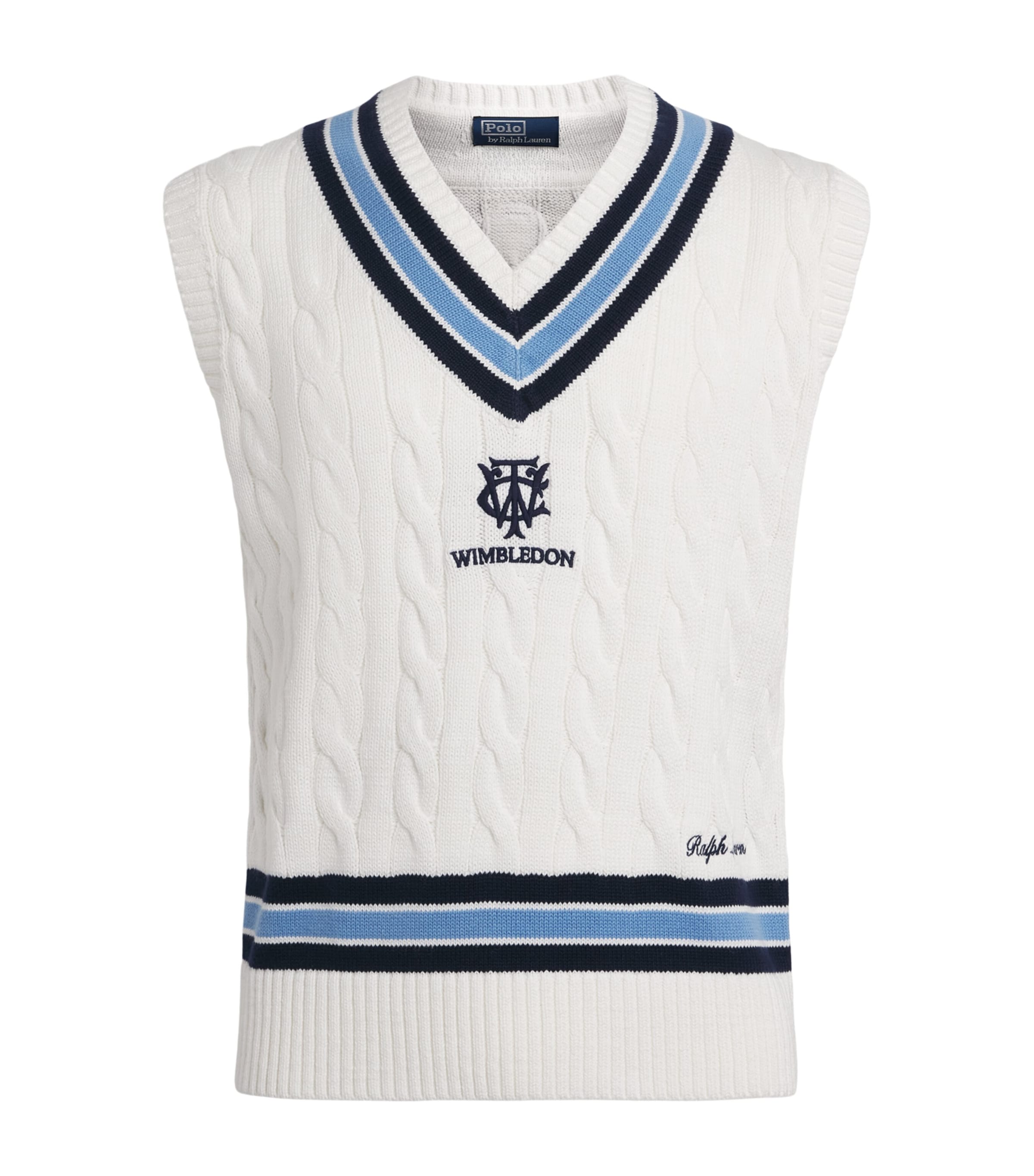 RLX Ralph Lauren Mens x Wimbledon Cotton Sweater Vest Cream Combo Image 1