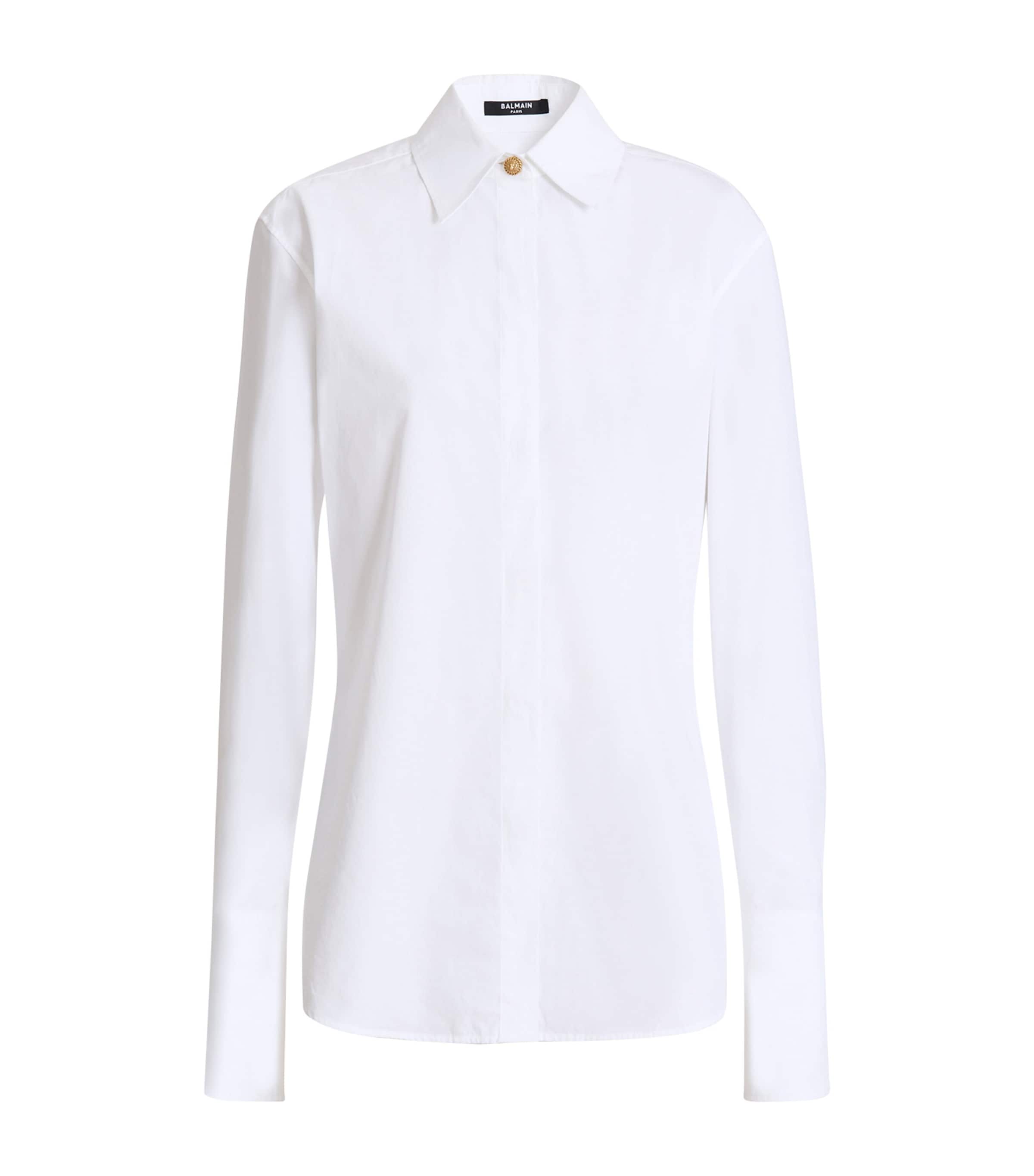 Balmain Womens Cotton Poplin Shirt Blanc Optique Image 1