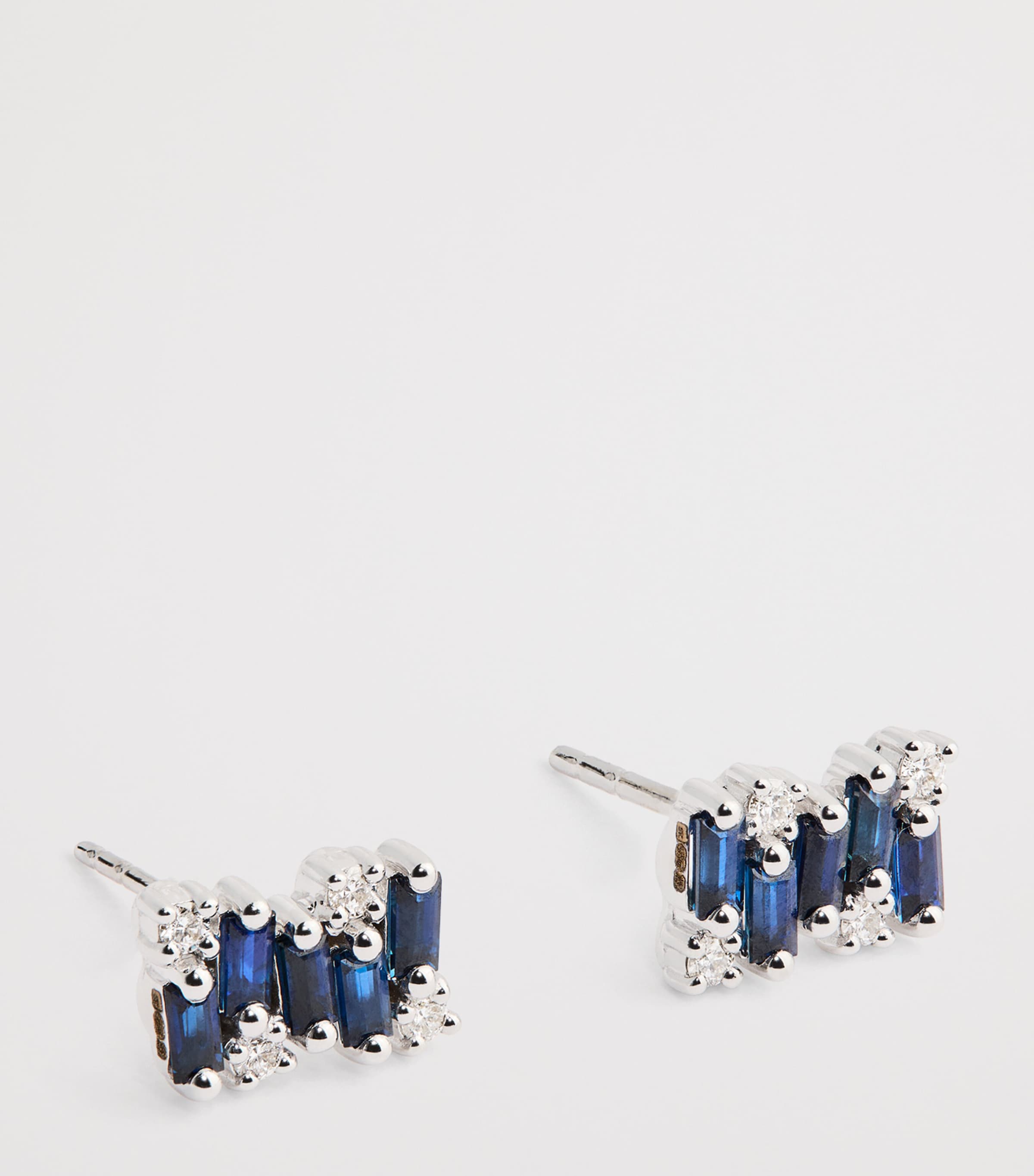 White Gold, Sapphire and Diamond Shimmer Stud Earrings 18K WG/WD Image 3