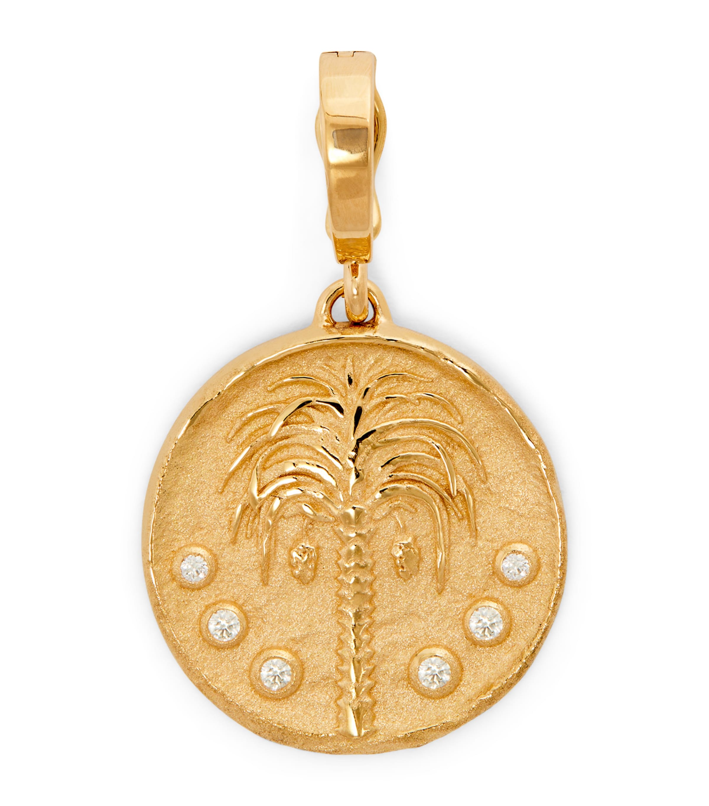 Azlee Yellow Gold And Diamond Prosperity Palm Coin Charm In Blue