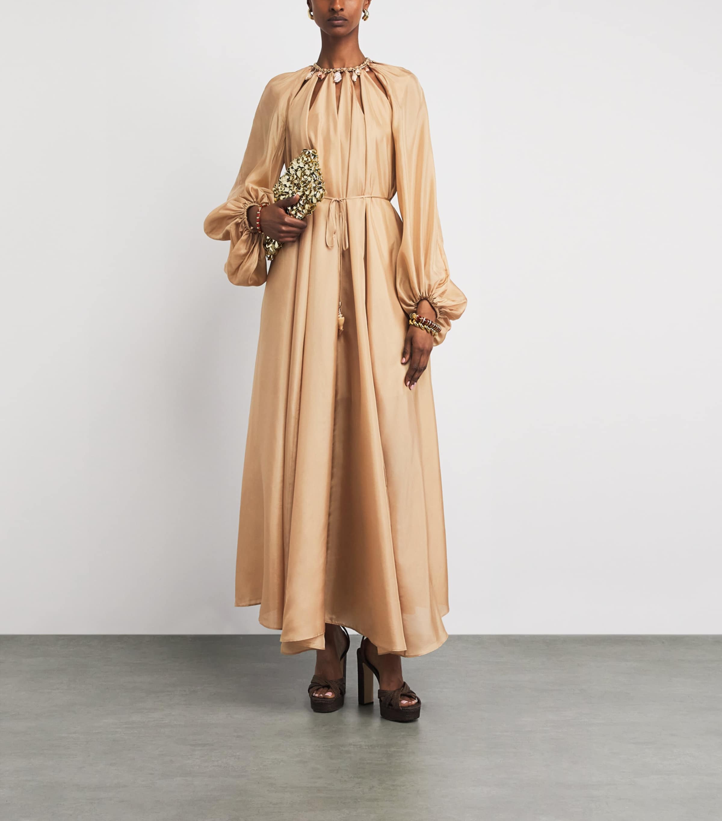 zimmermann beige dress Silk Chain Detail Mahon Maxi - out above waist Voluminous YGroup_childcraft_soho_3_drawer_dresser Boho Embroidered Black Maxi Size:L/US 10