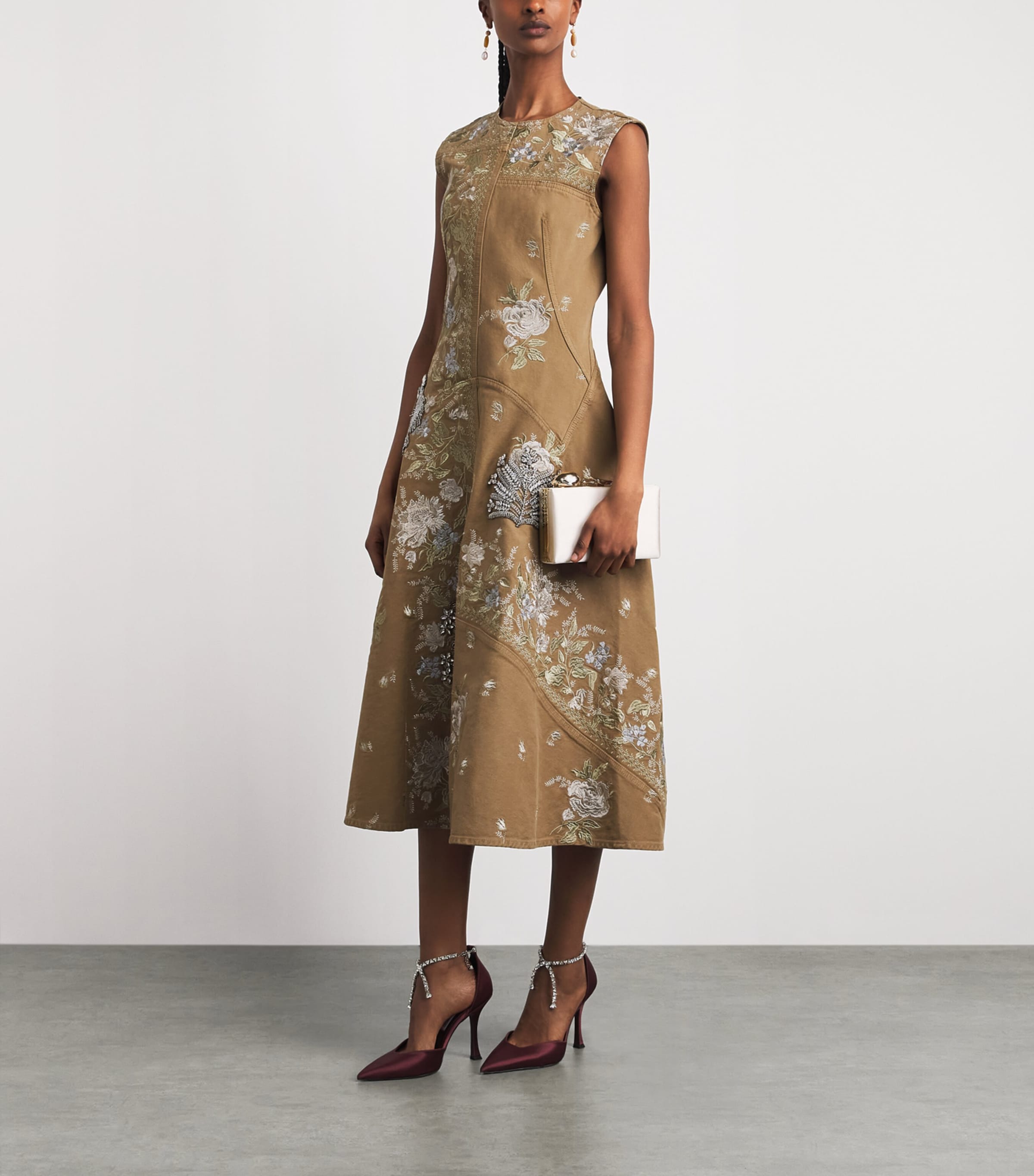 Erdem Womens Denim-Crystal Embroidered Midi Dress Cumin Image 2