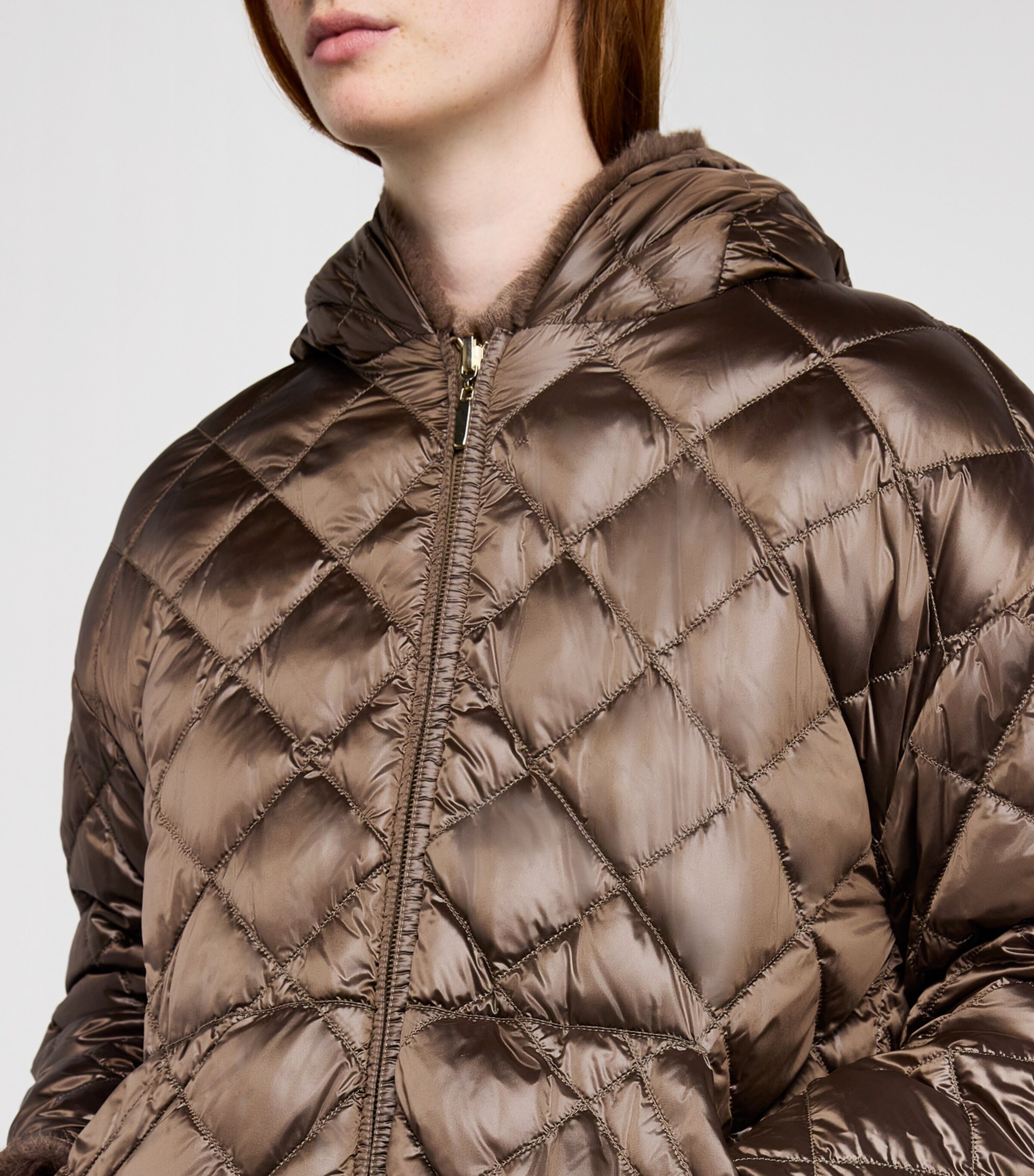 Max Mara Brown Down, Faux Fur and Water-Repellent Reversible