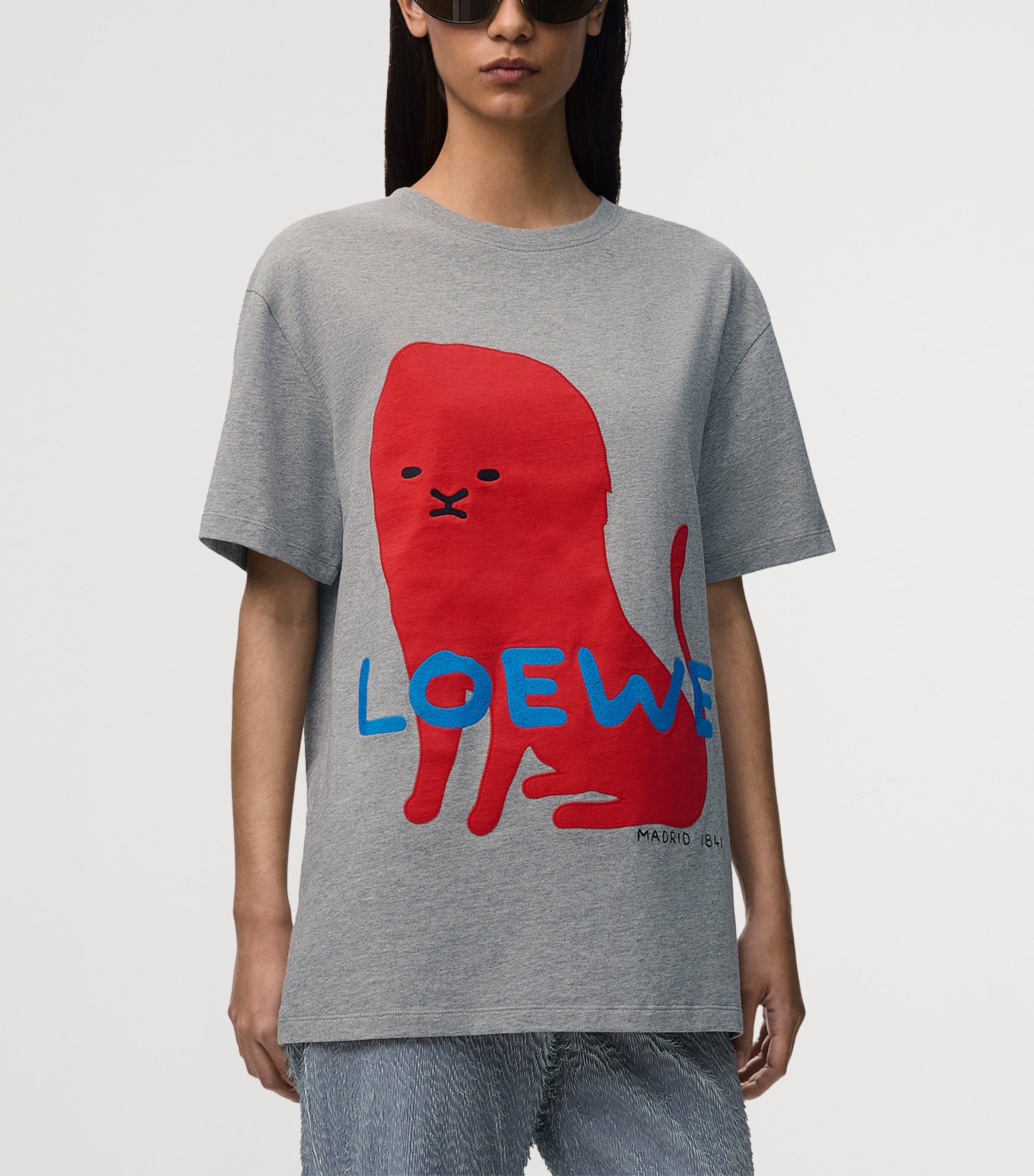 LOEWE Womens Cotton-Blend Printed T-Shirt Grey Melange Image 3