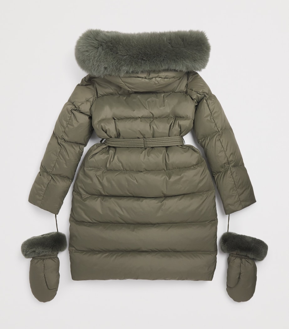 Down Fur-Trim Coat with Mittens (4-14 Years) A8077HERBAL TEA Image 2