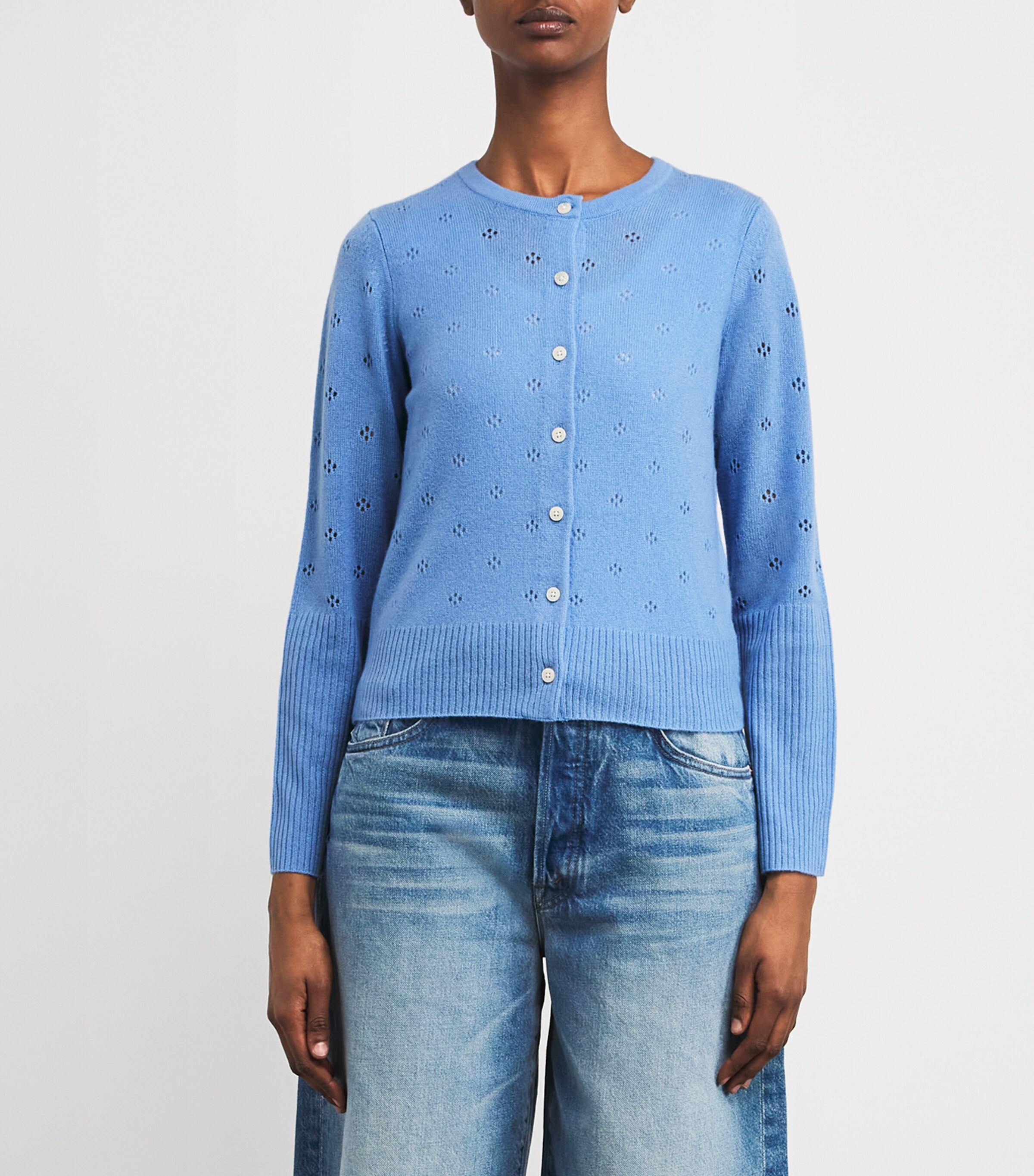 Guest In Residence Womens Cashmere Pointelle Jane Cardigan French Blue Image 3