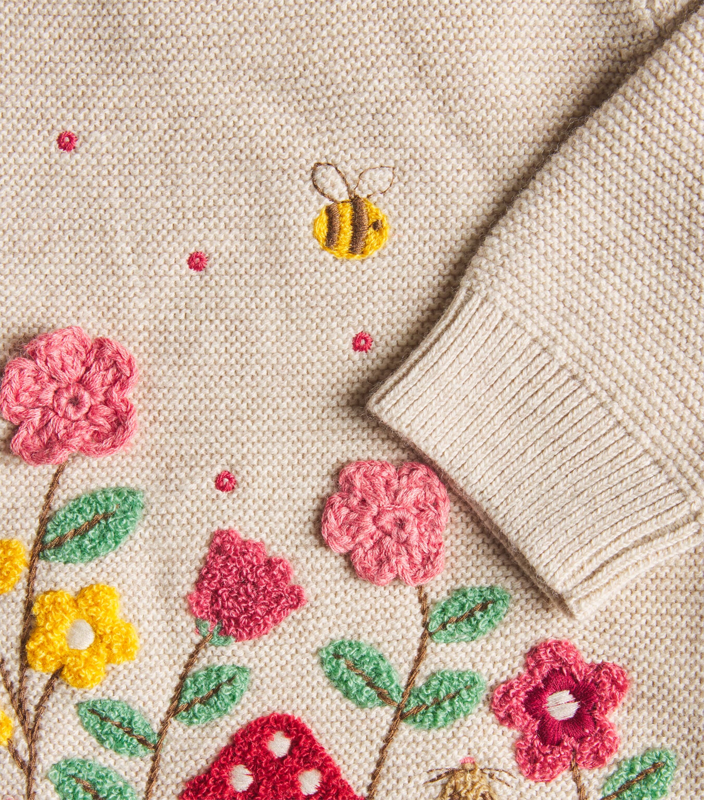 Purebaby Cotton-Wool Embroidered Woodland Sweater (0-12 Months) Whtme Wheat Melange Image 4