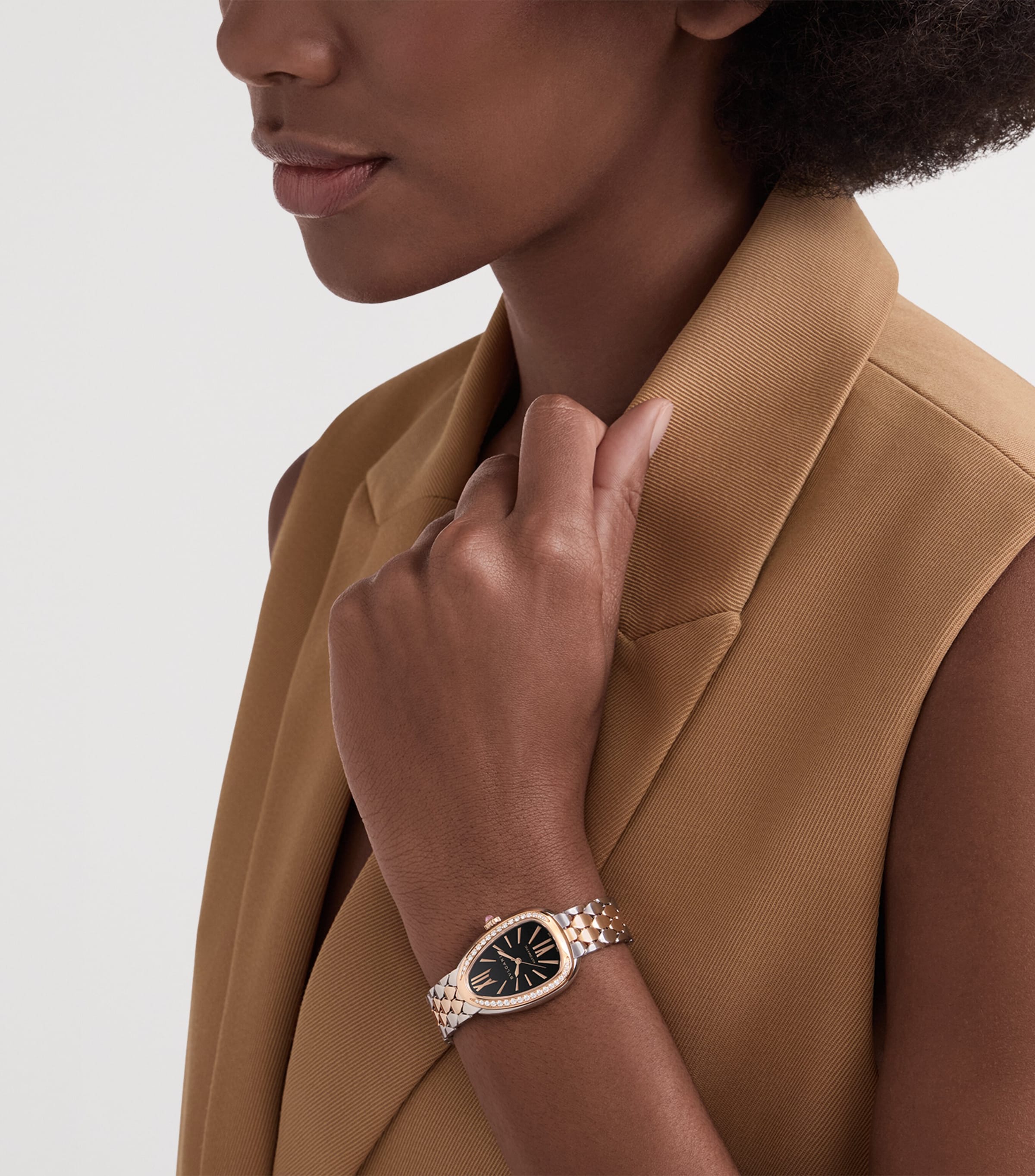 Bvlgari Rose Gold, Stainless Steel and Diamond Serpenti Seduttori Watch 34mm Black Image 4