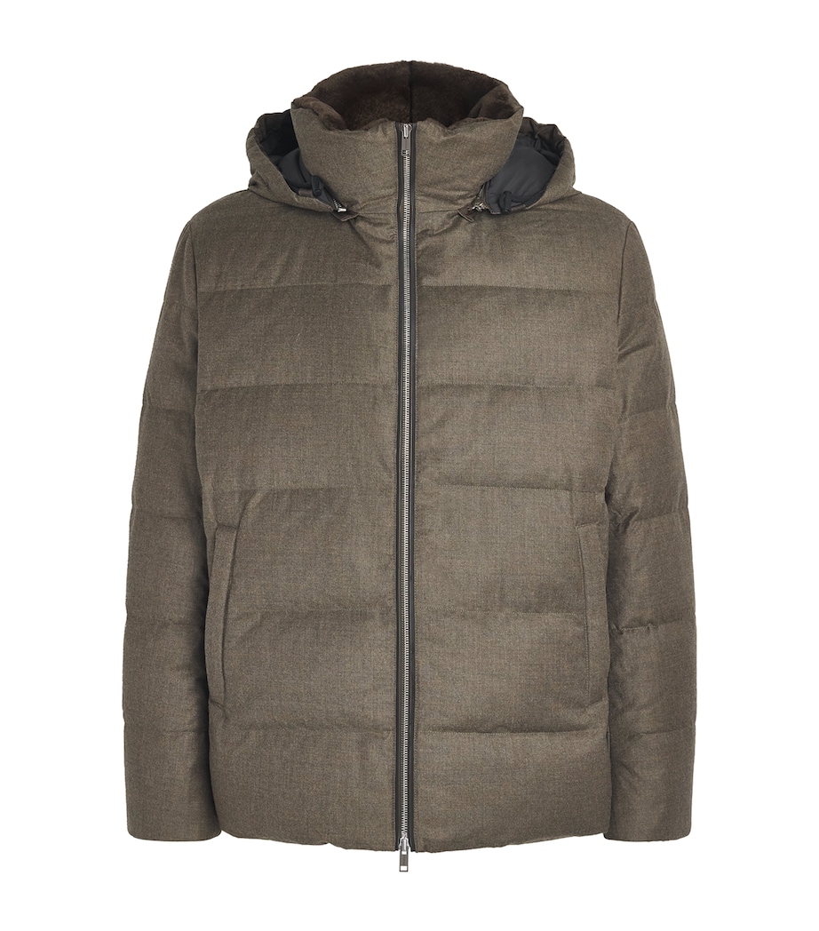 Yves Salomon Mens Down Wool-Silk Hooded Parka Earth Image 1