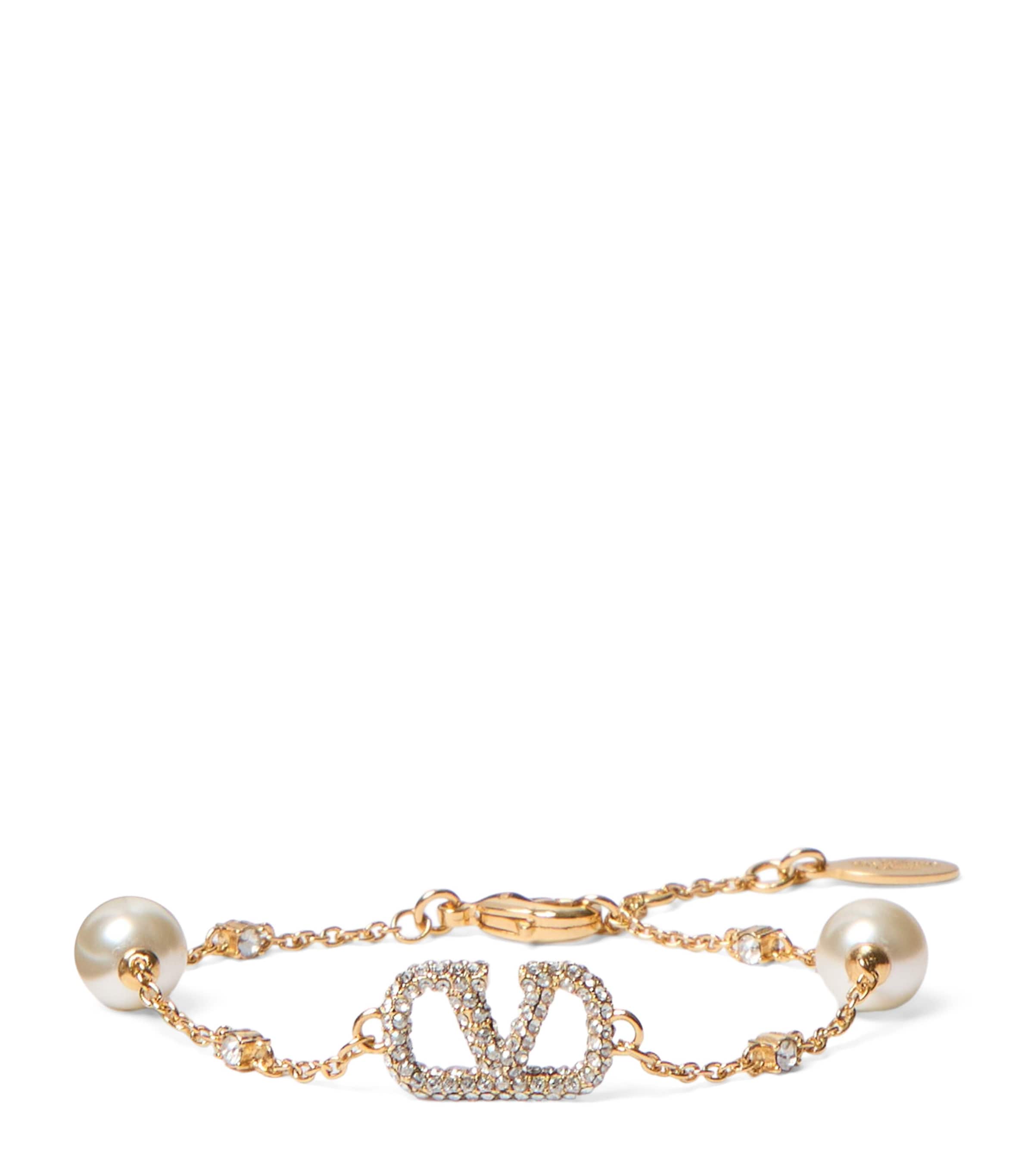 Embellished VLogo and Faux Pearl Bracelet Y49 Image 1