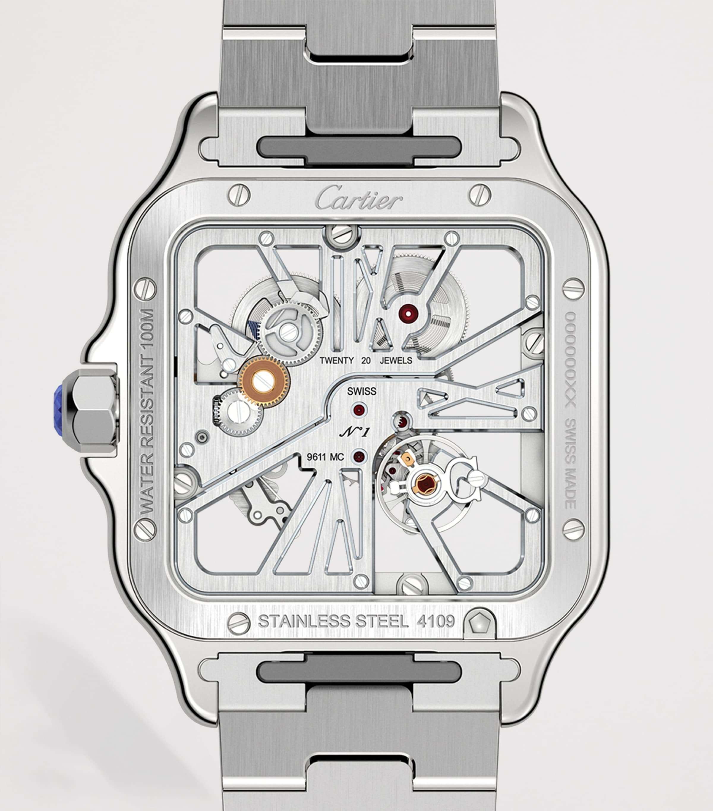 Large Stainless Steel Santos de Cartier Skeleton Watch 40mm STEEL Image 4