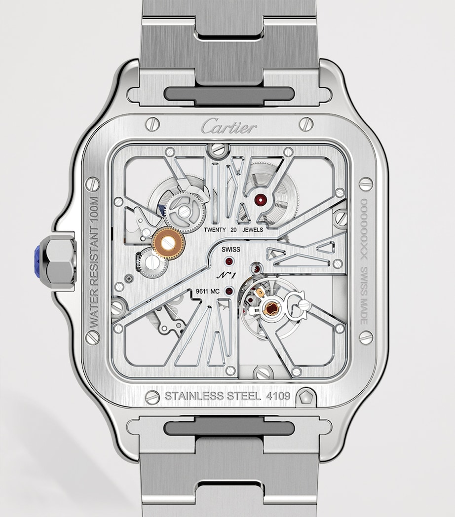 Large Stainless Steel Santos de Cartier Skeleton Watch 40mm STEEL Image 4