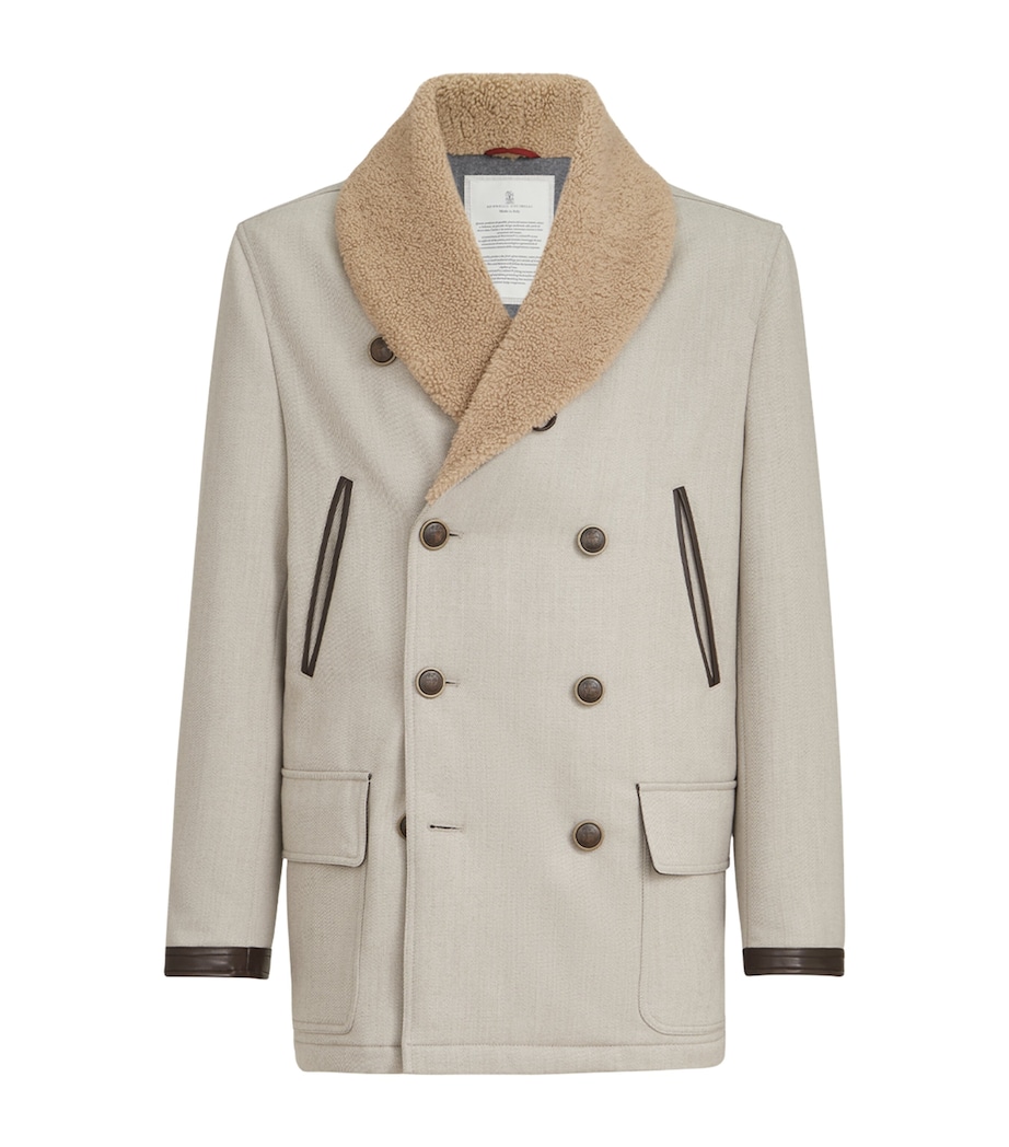 Brunello Cucinelli Mens Wool-Cashmere Shearling-Collar Jacket Image 1