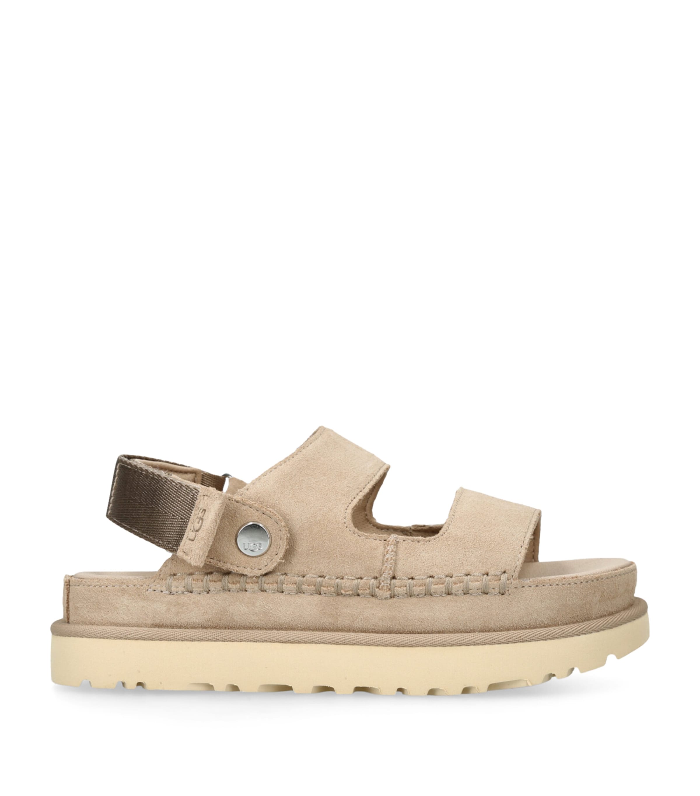 Ugg Goldenstar Glide Suede Sandals In Beige