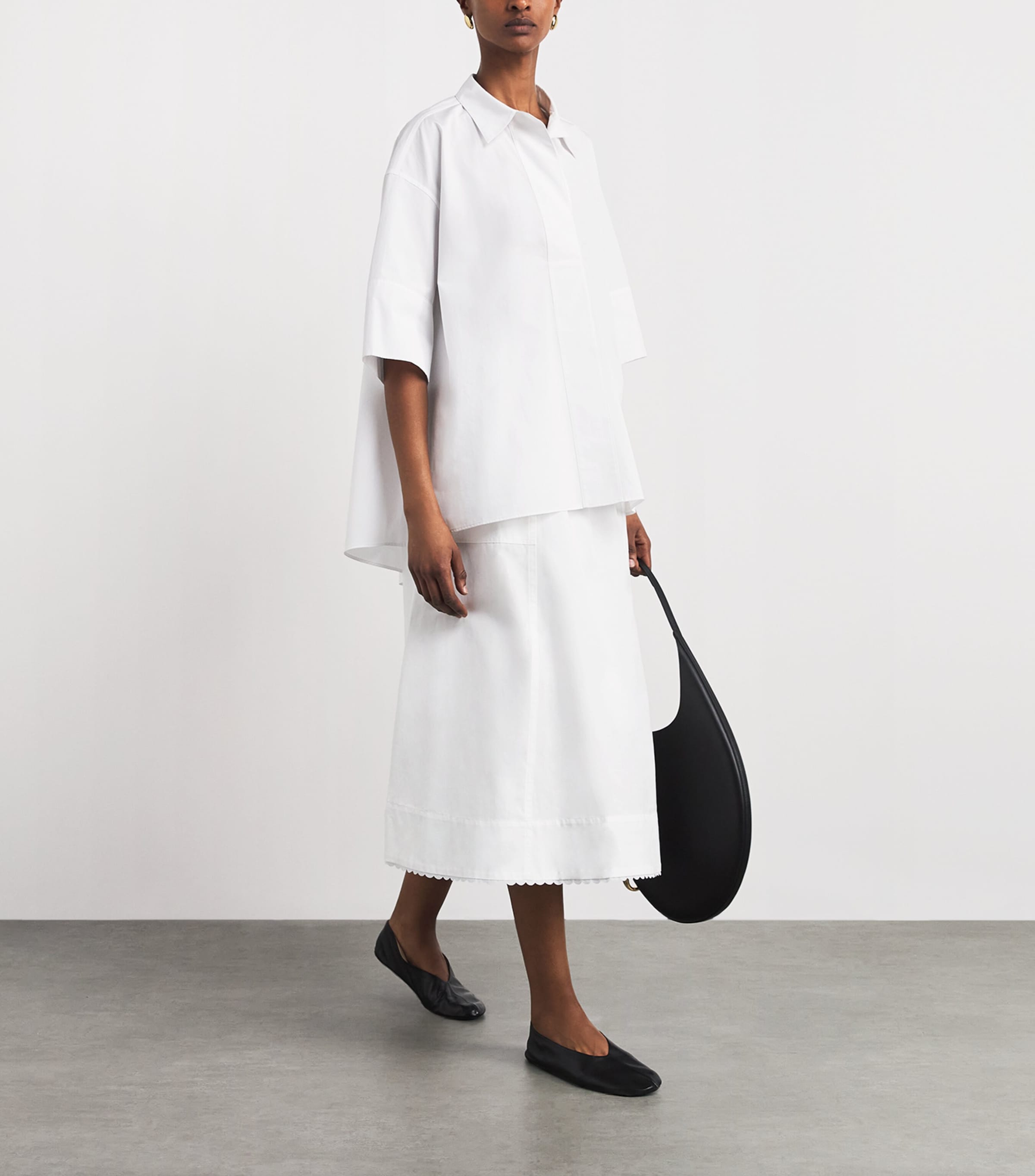 Vince Womens Cotton Scallop-Detail Midi Skirt Optic White Image 2