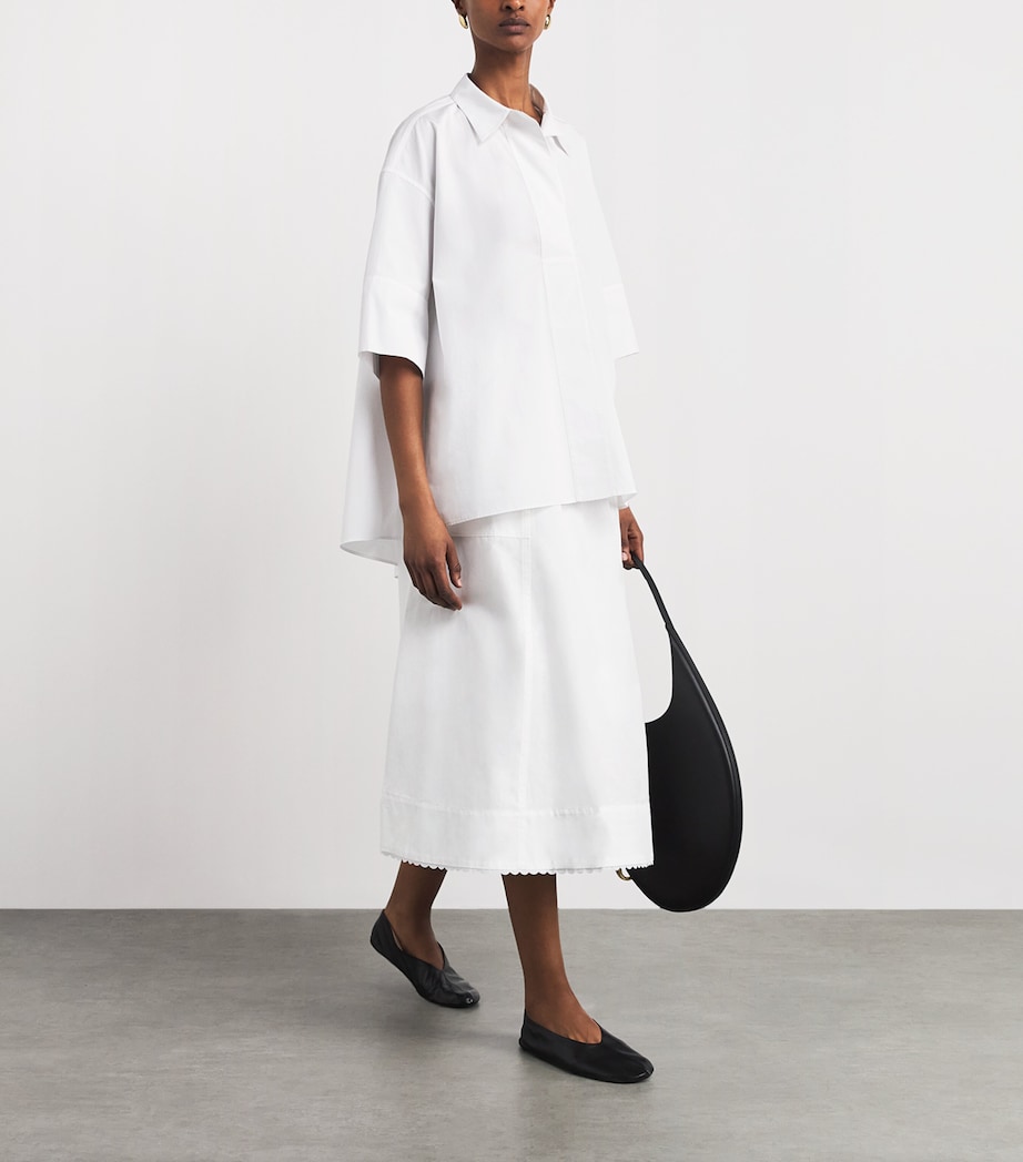 Vince Womens Cotton Scallop-Detail Midi Skirt Optic White Image 2
