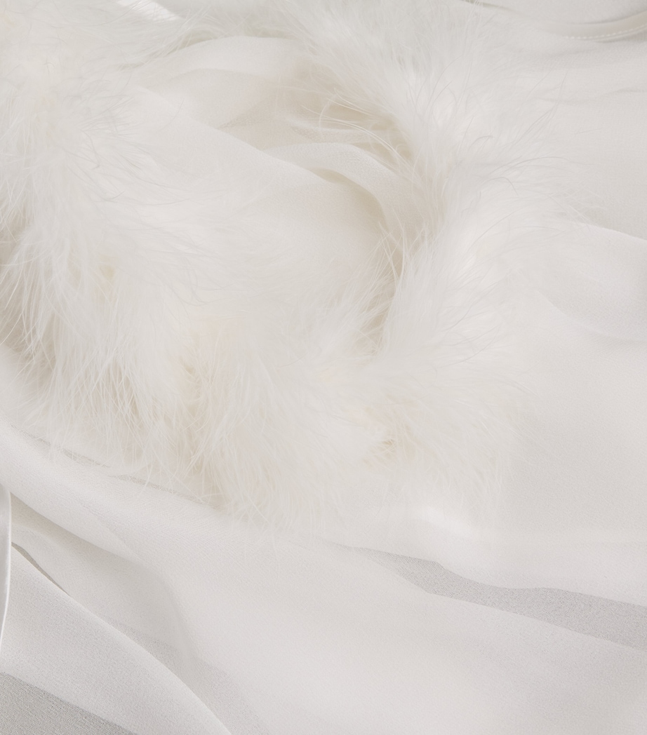 Silk Feather-Trim Sheer Diana Short Robe IVORY Image 5