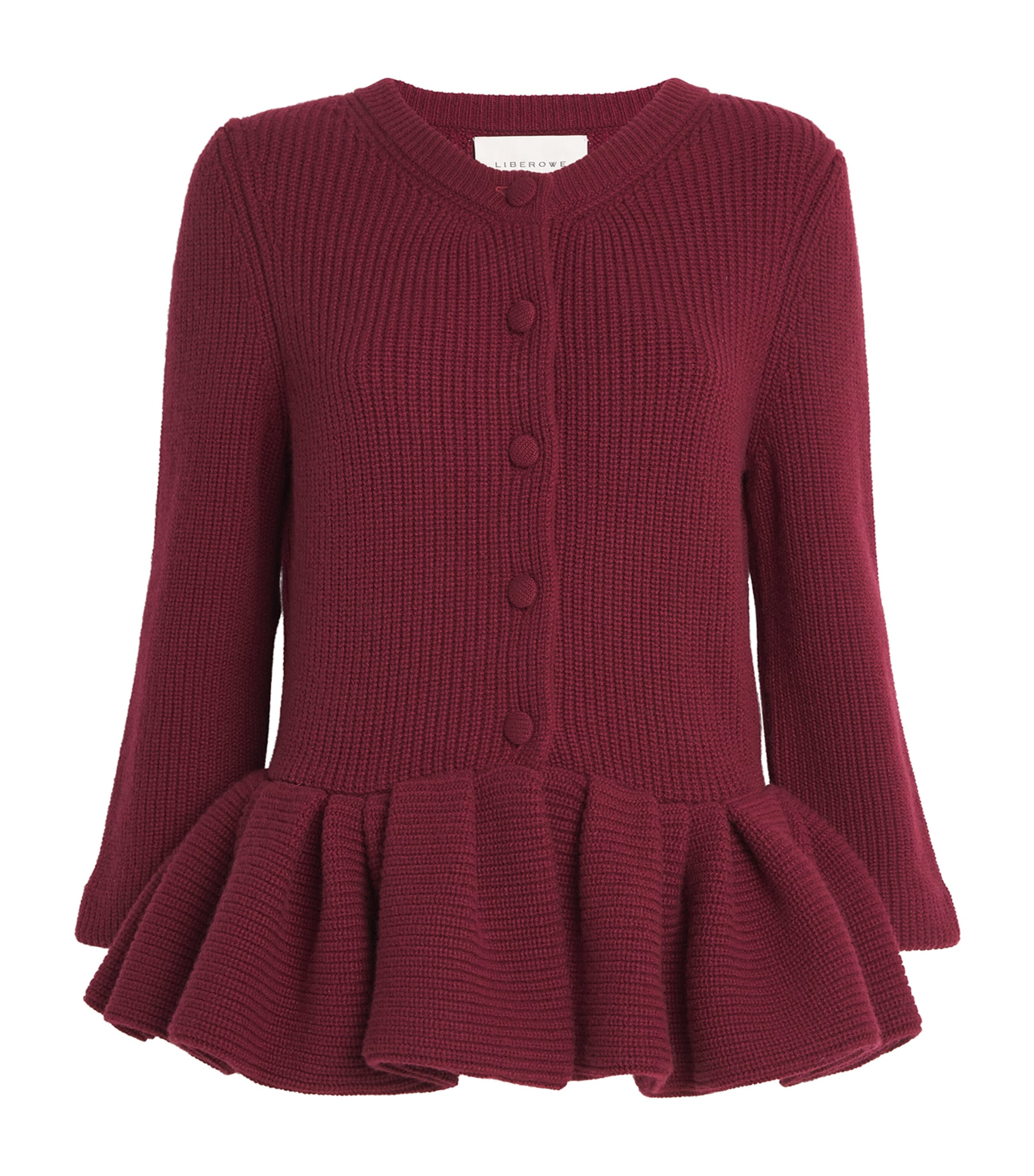 Liberowe Womens Cashmere Peplum Cardigan Burgundy Image 1