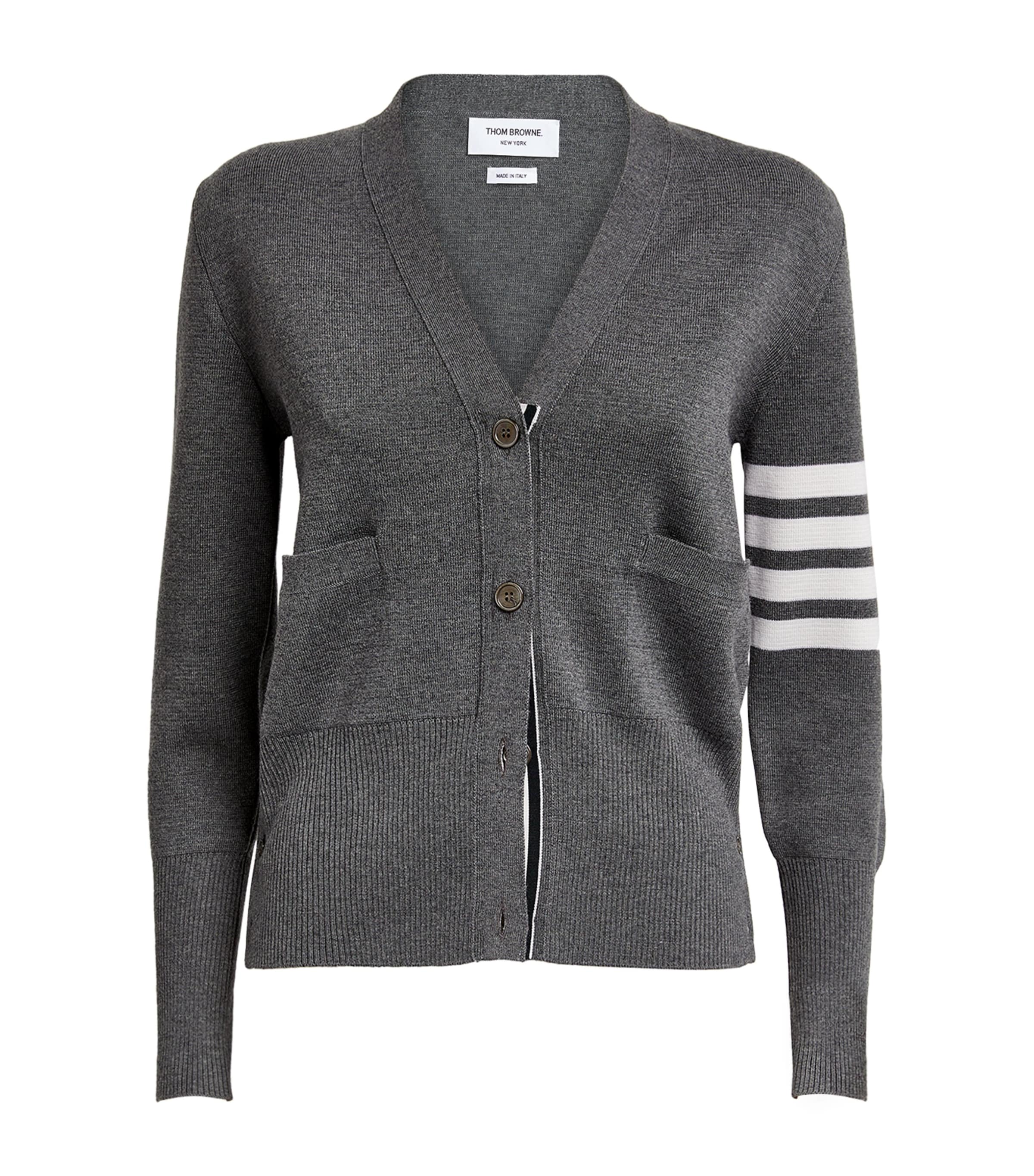 Thom Browne 4-bar Merino Wool Cardigan In Grey
