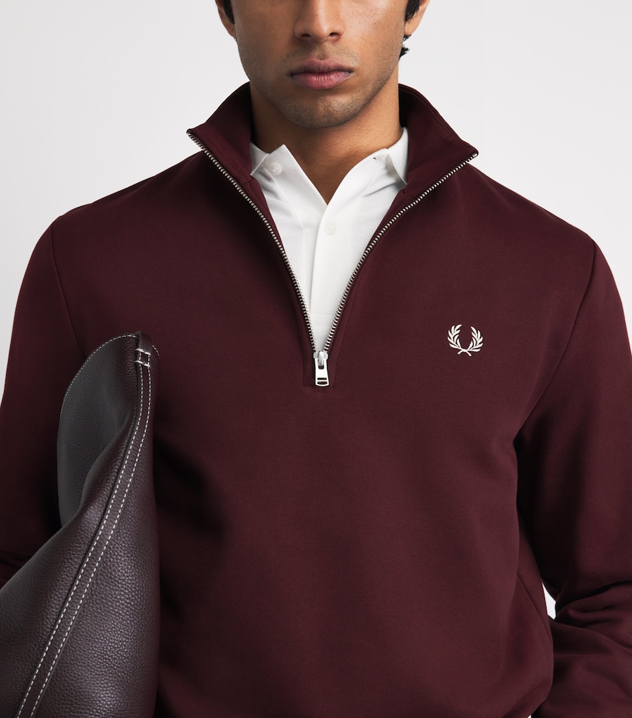 Fred Perry Mens Cotton Half-Zip Sweatshirt Oxblood/ecru Image 3