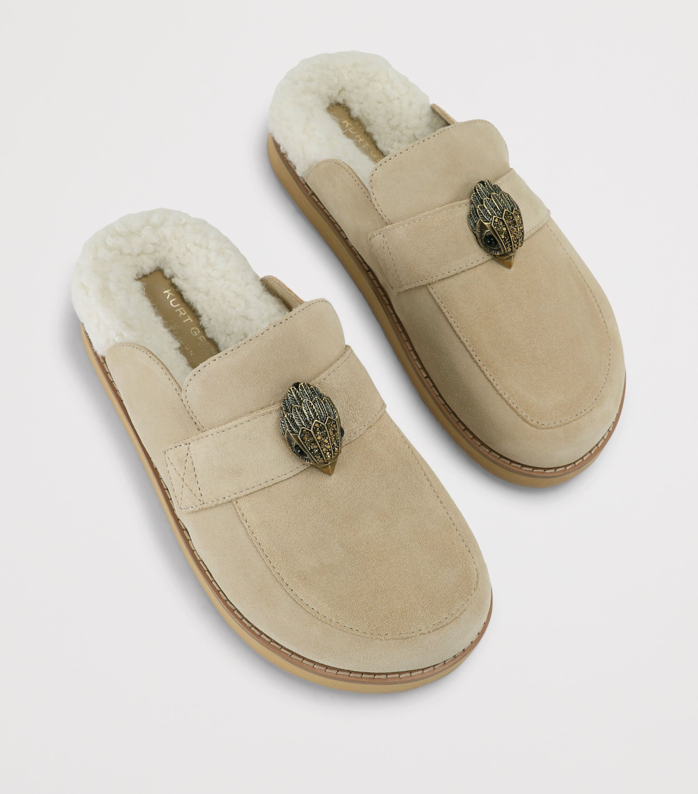 Kurt Geiger London Suede Eagle Clog Mules Beige Image 4