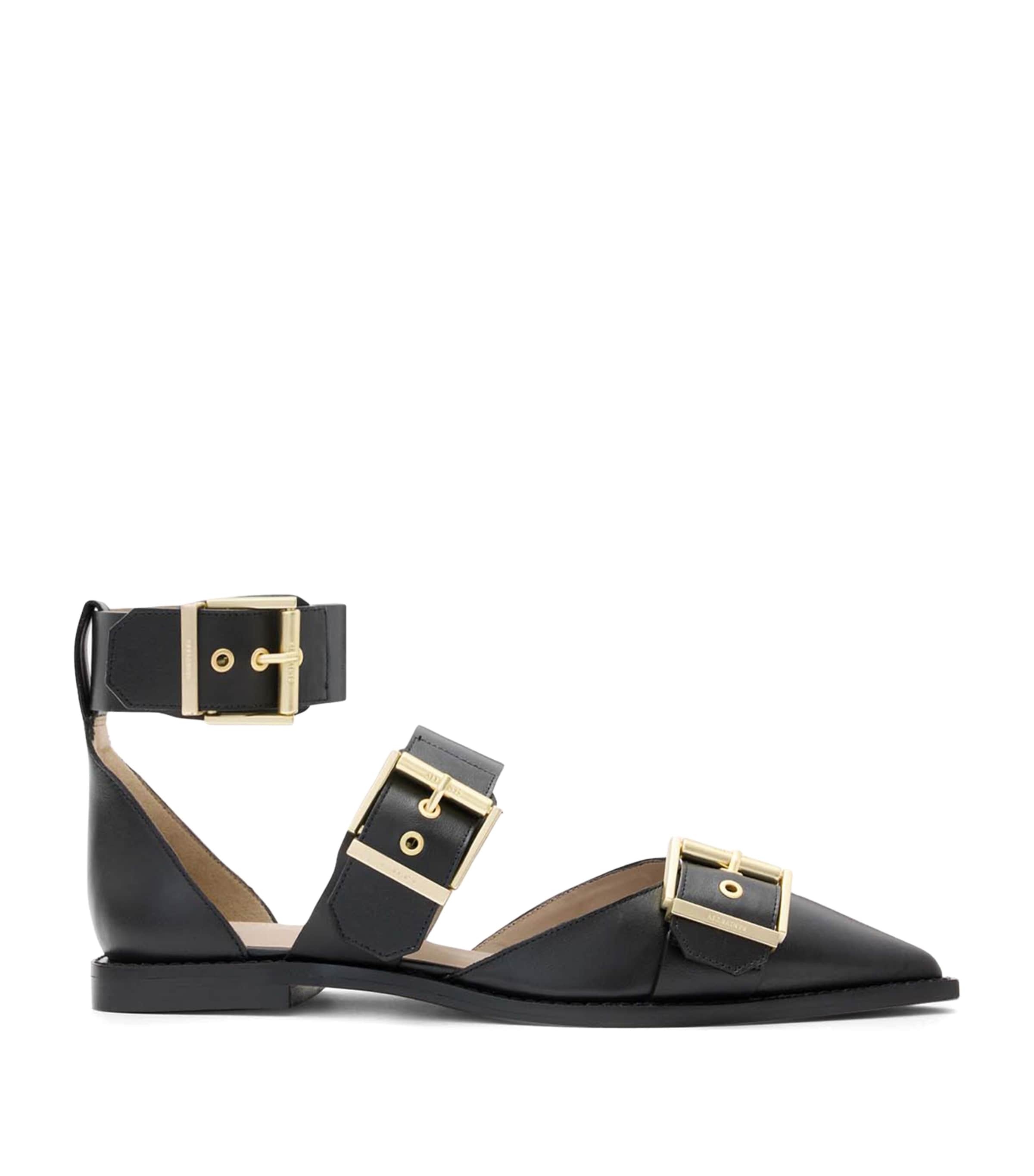 AllSaints Leather Sutton Buckle Flats | Women Shoes | Sandals | Flat Sandals | Designers | AllSaints